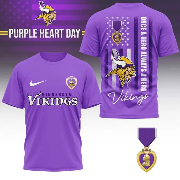 Minnesota Vikings | Premium National Purple Heart Day 3D Shirt HI – HuddleStyle.com - Image 3