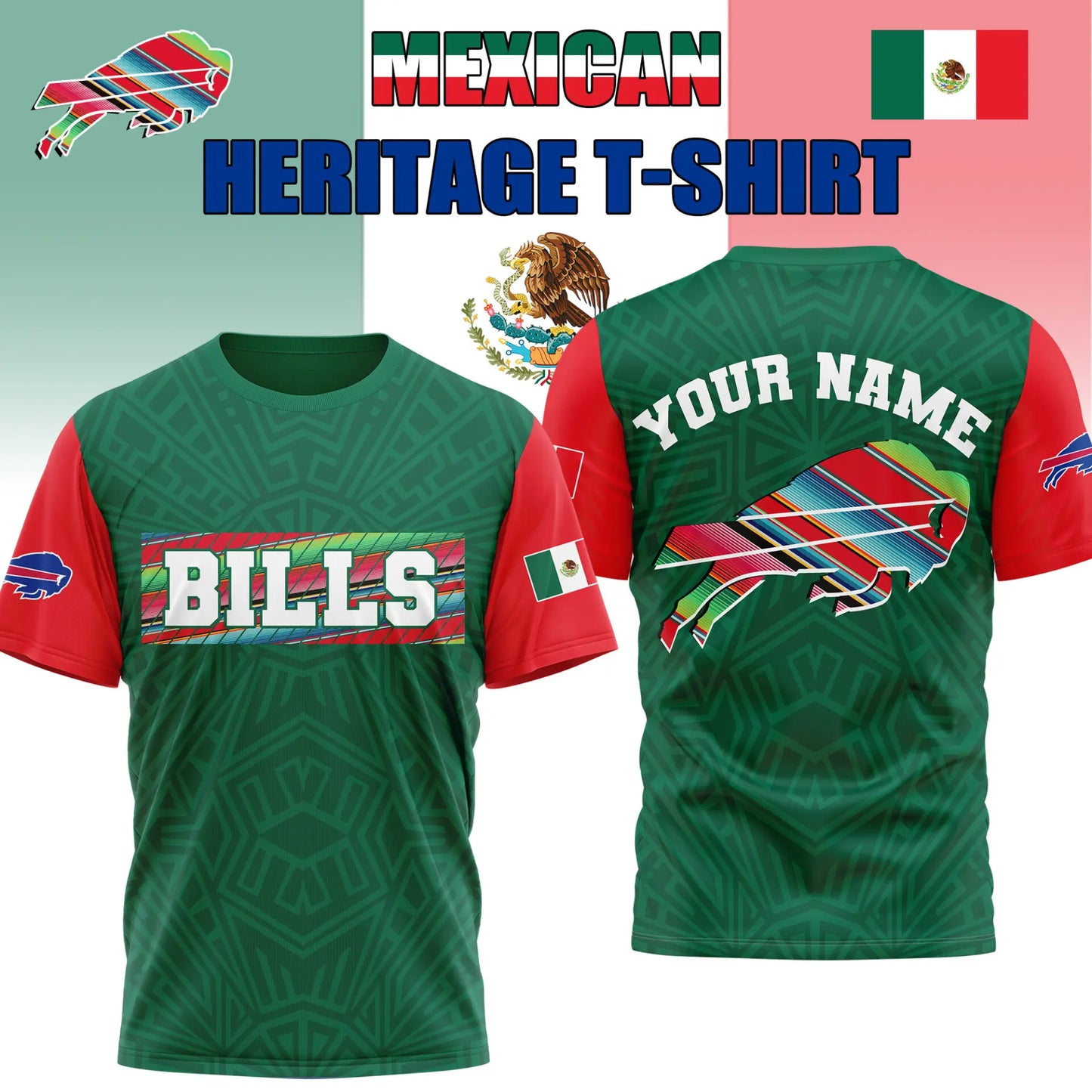 Buffalo Bills | Premium NFL Mexican Heritage Celebration 3D Shirt HI – HuddleStyle.com - Image 3