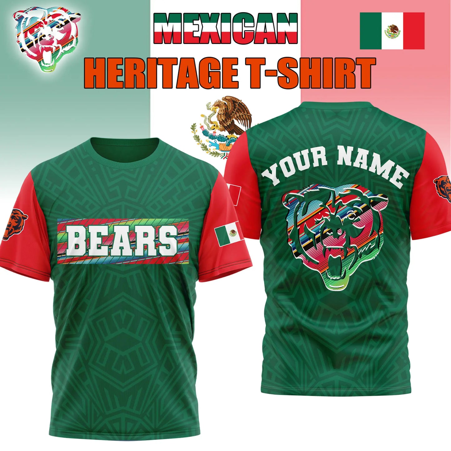Chicago Bears | Premium NFL Mexican Heritage Celebration 3D Shirt HI – HuddleStyle.com - Image 3
