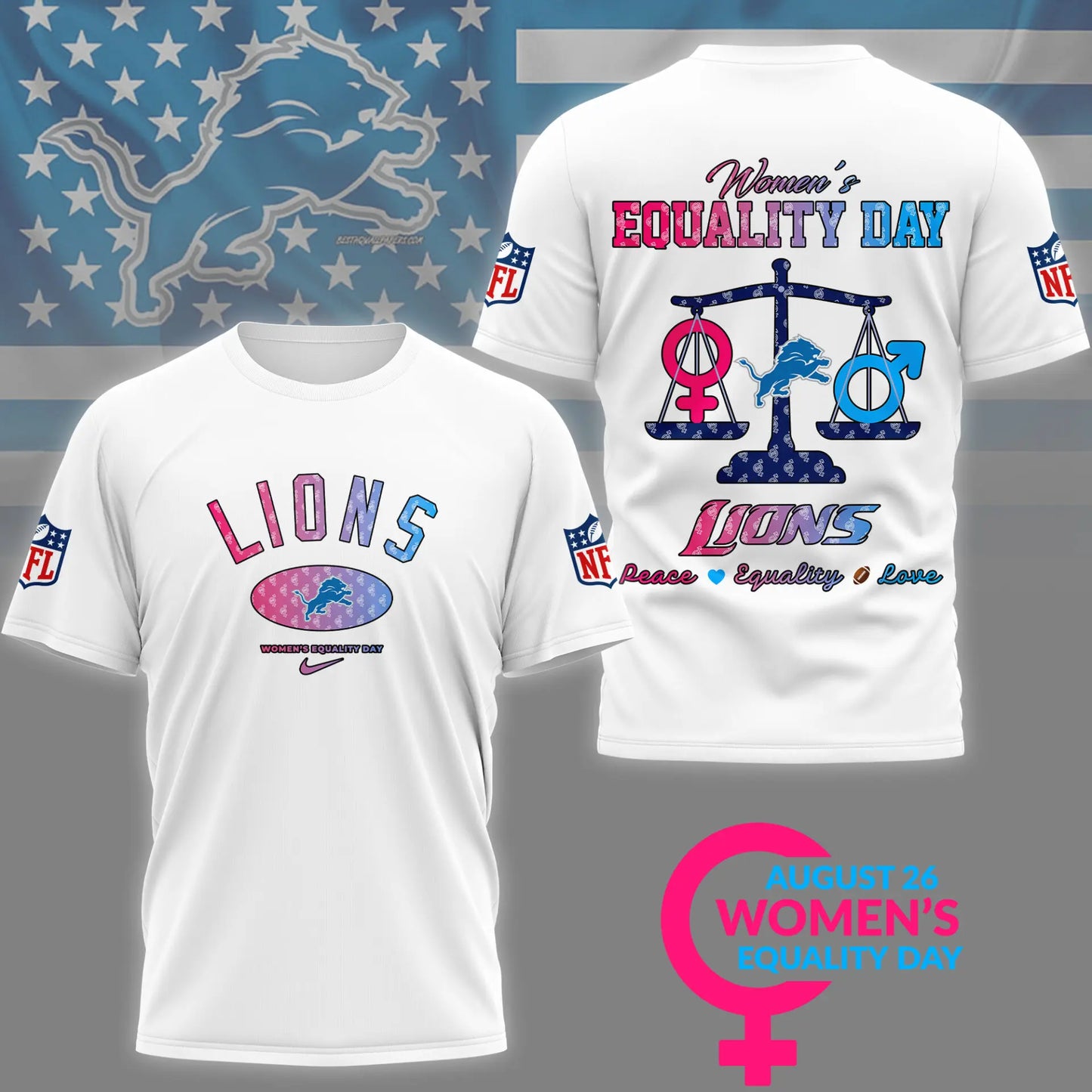 Detroit Lions | Premium Women’s Equality Day 3D Shirt NY – HuddleStyle.com - Image 4