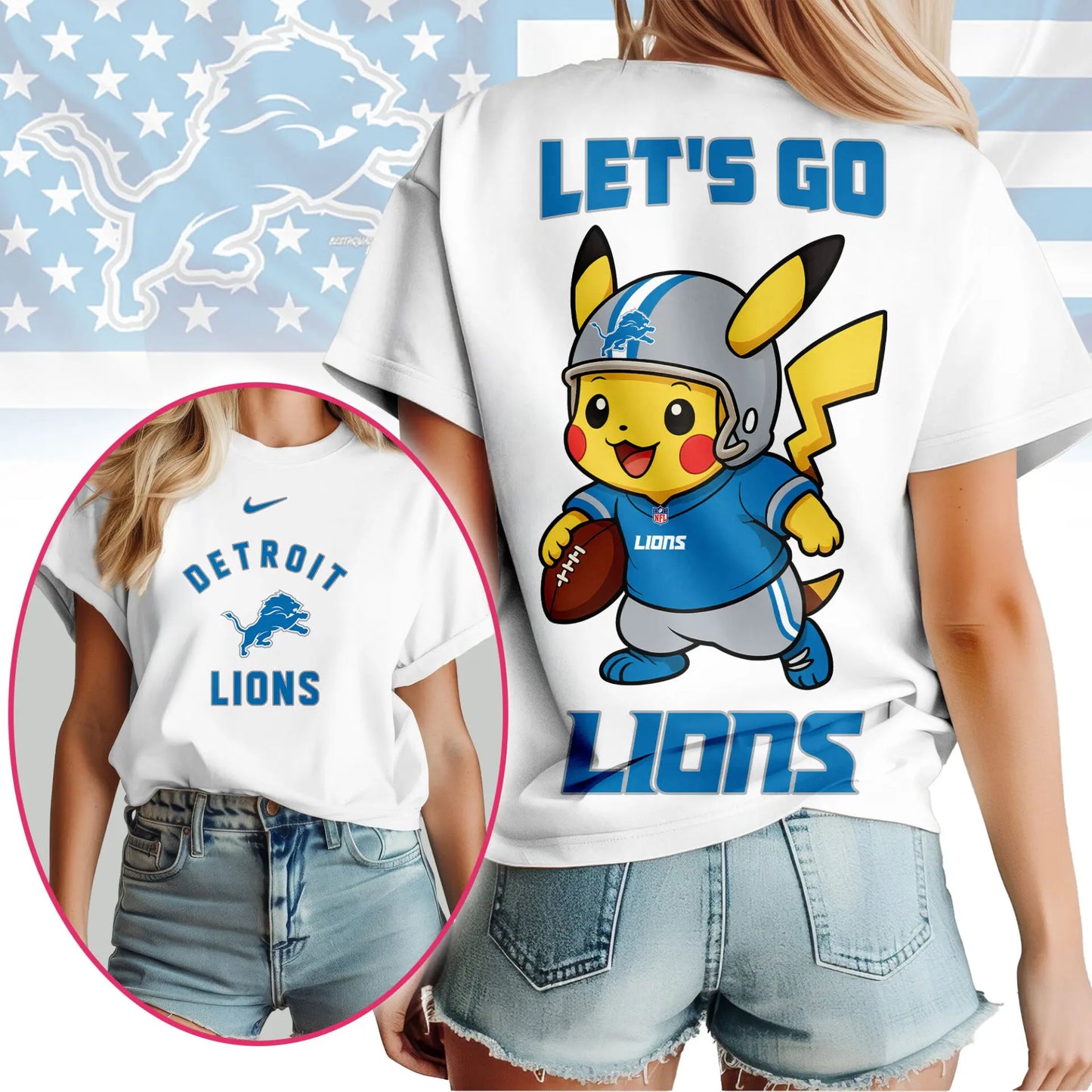 Detroit Lions | Premium NFL Pokemon Fan 3D Shirt NY – HuddleStyle.com - Image 3