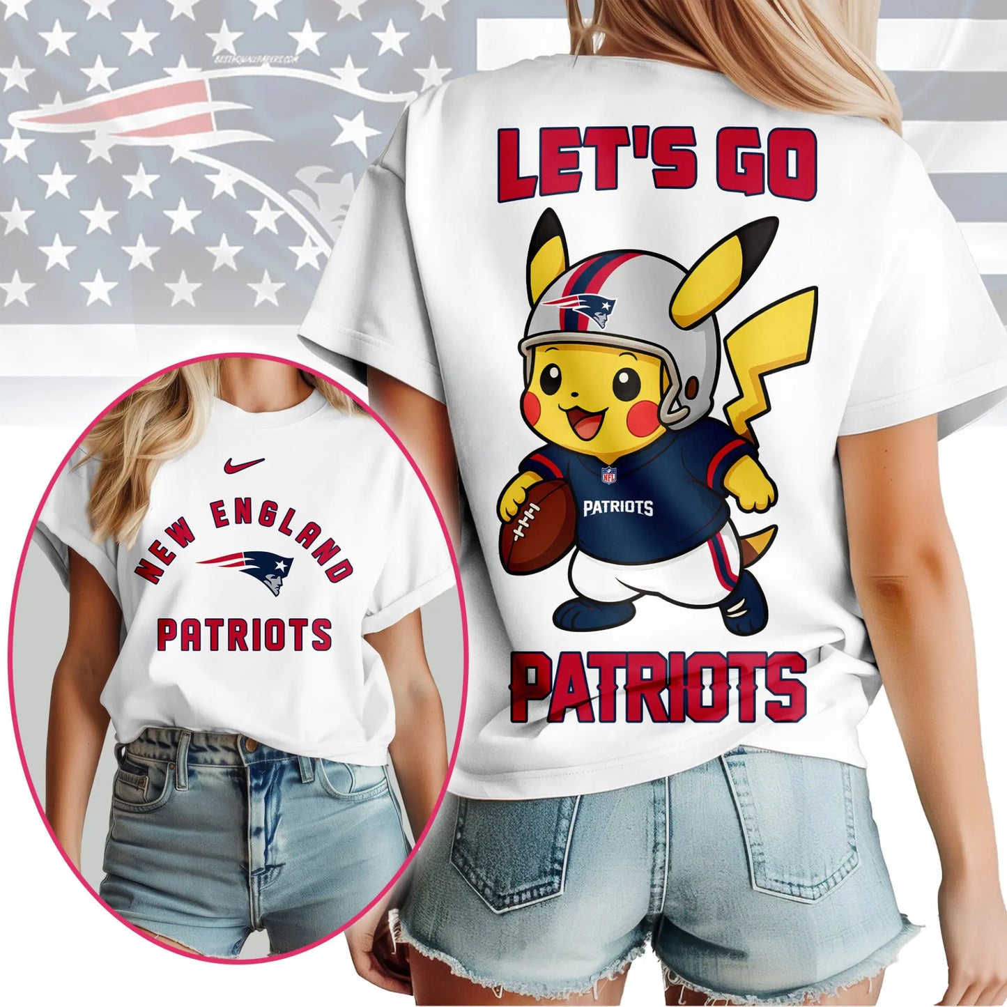 New England Patriots | Premium NFL Pokemon Fan 3D Shirt NY – HuddleStyle.com - Image 3