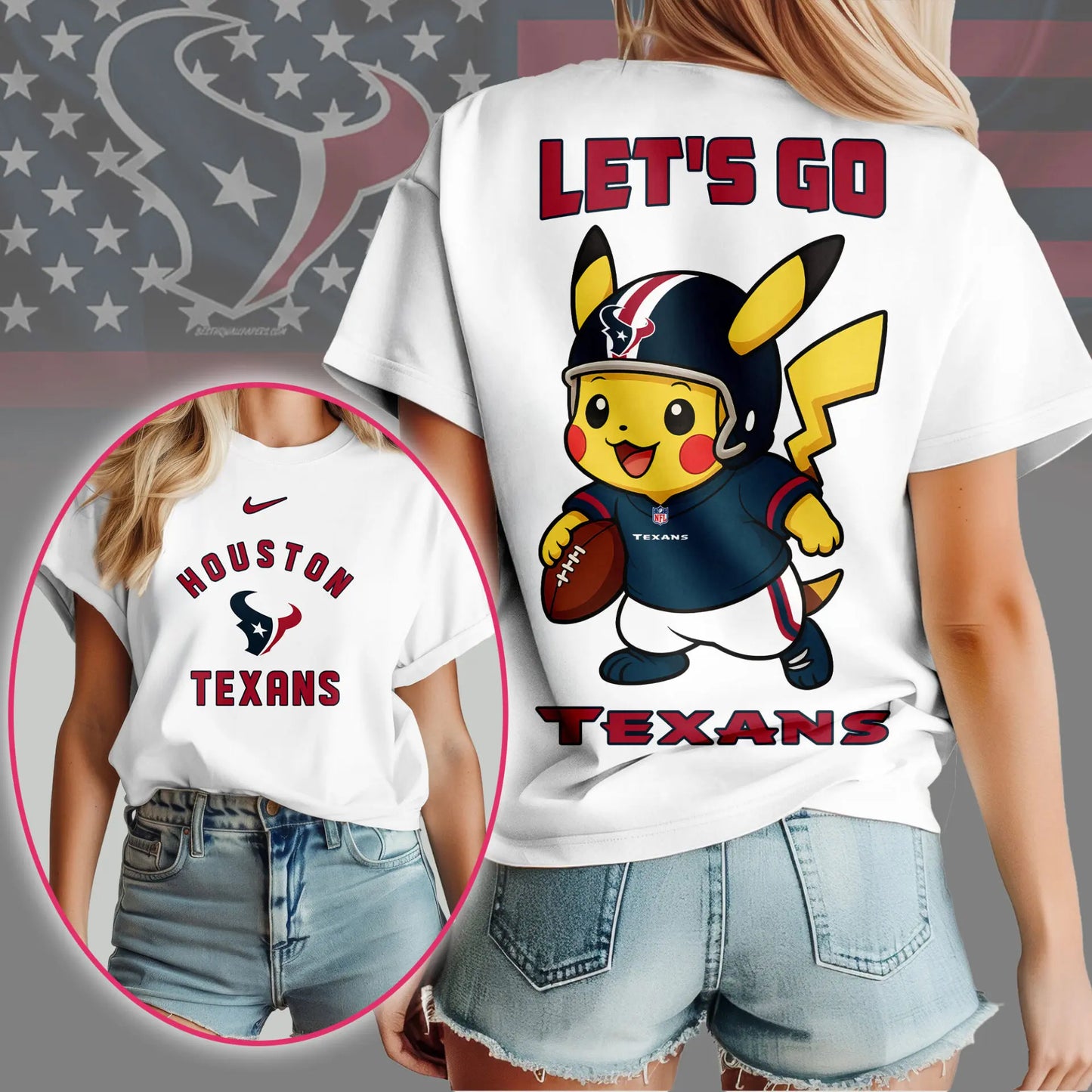 Houston Texans | Premium NFL Pokemon Fan 3D Shirt NY – HuddleStyle.com - Image 2