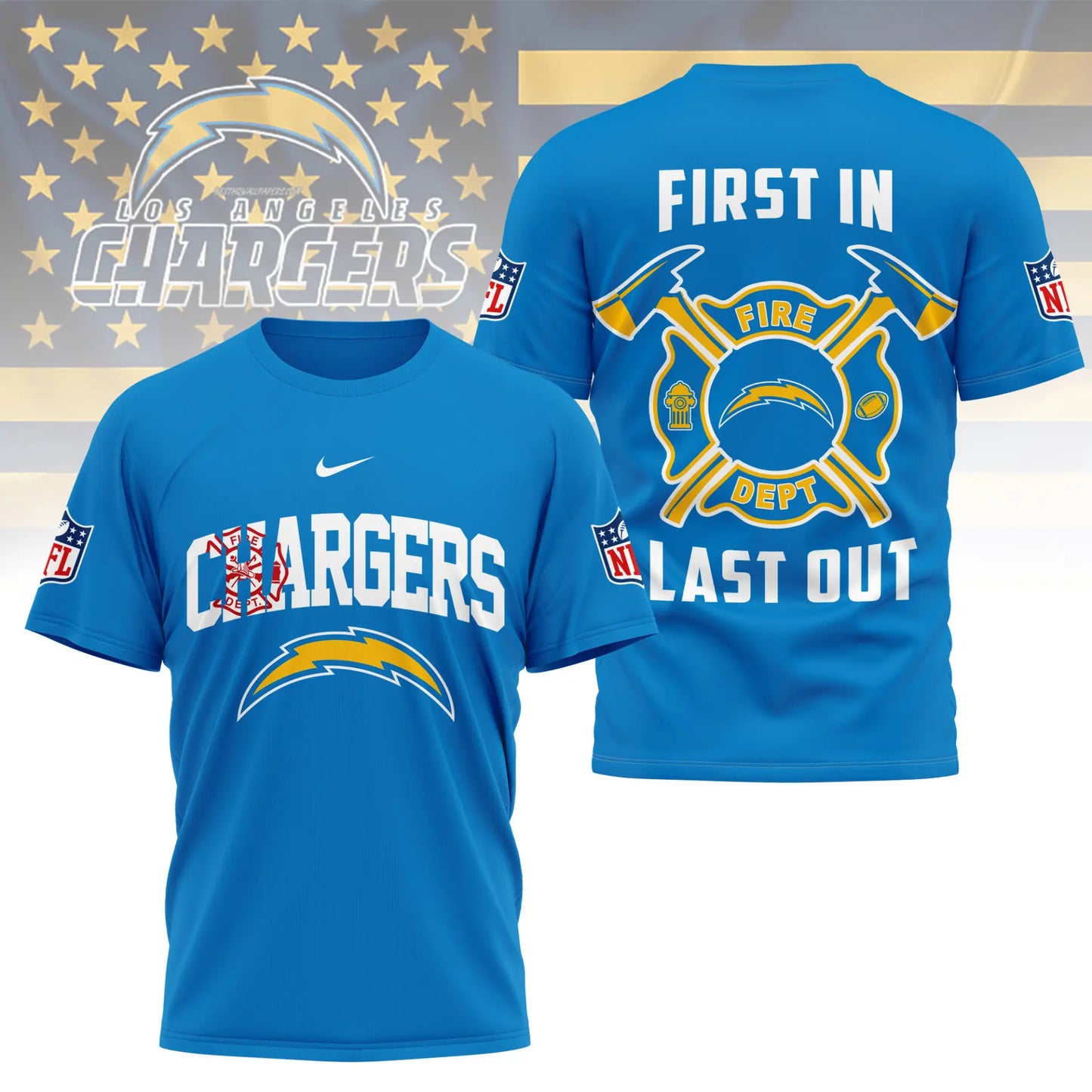 Los Angeles Rams | Premium NFL Fire Dept 3D Shirt TD – HuddleStyle.com - Image 3