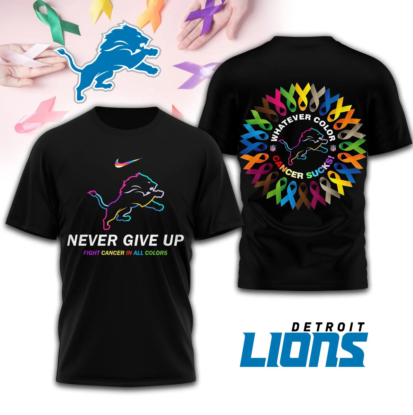 Detroit Lions | Premium Fight Cancer In All Colors 3D Shirt TD – HuddleStyle.com - Image 4