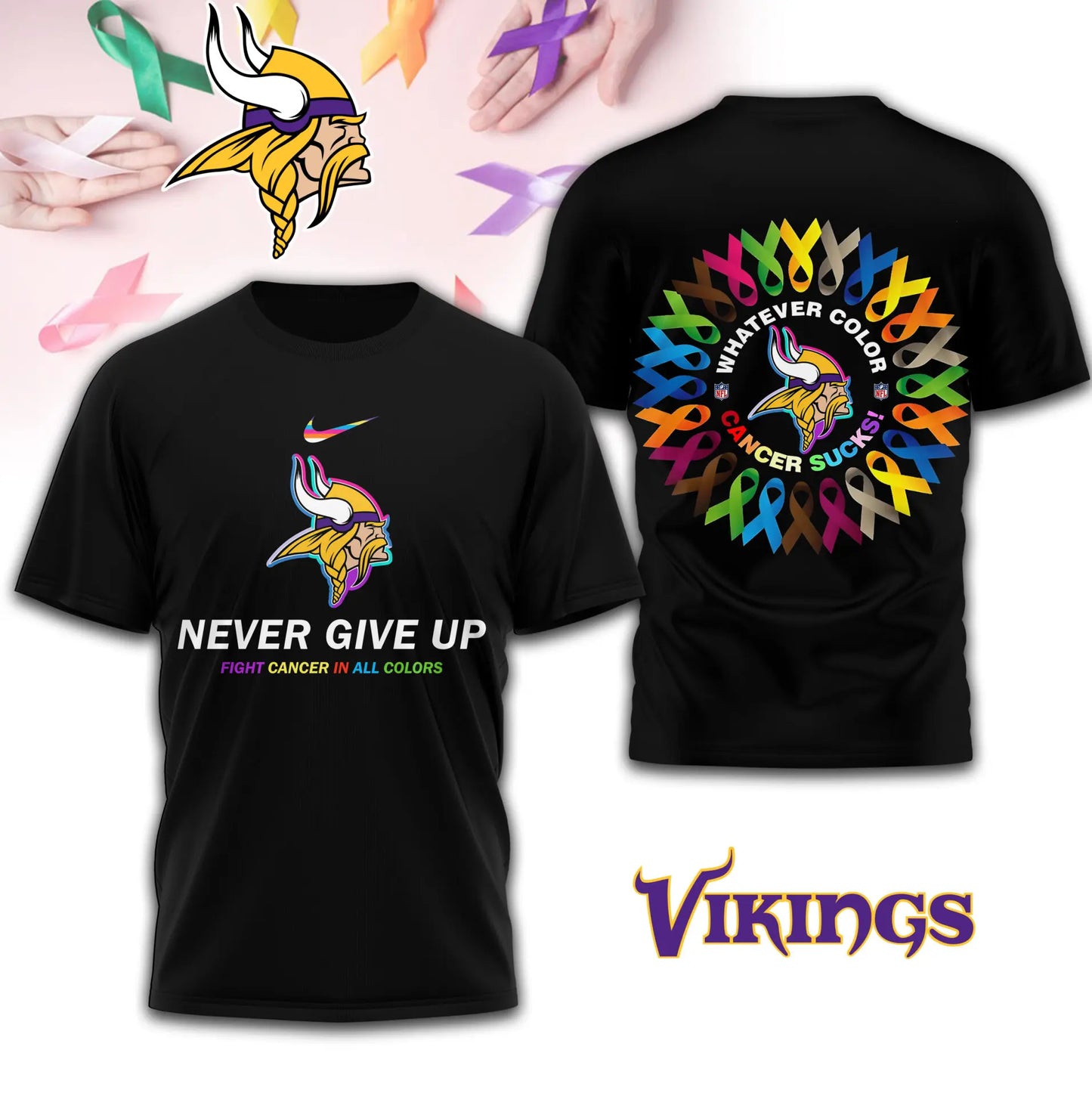 Minnesota Vikings | Premium Fight Cancer In All Colors 3D Shirt TD – HuddleStyle.com - Image 4