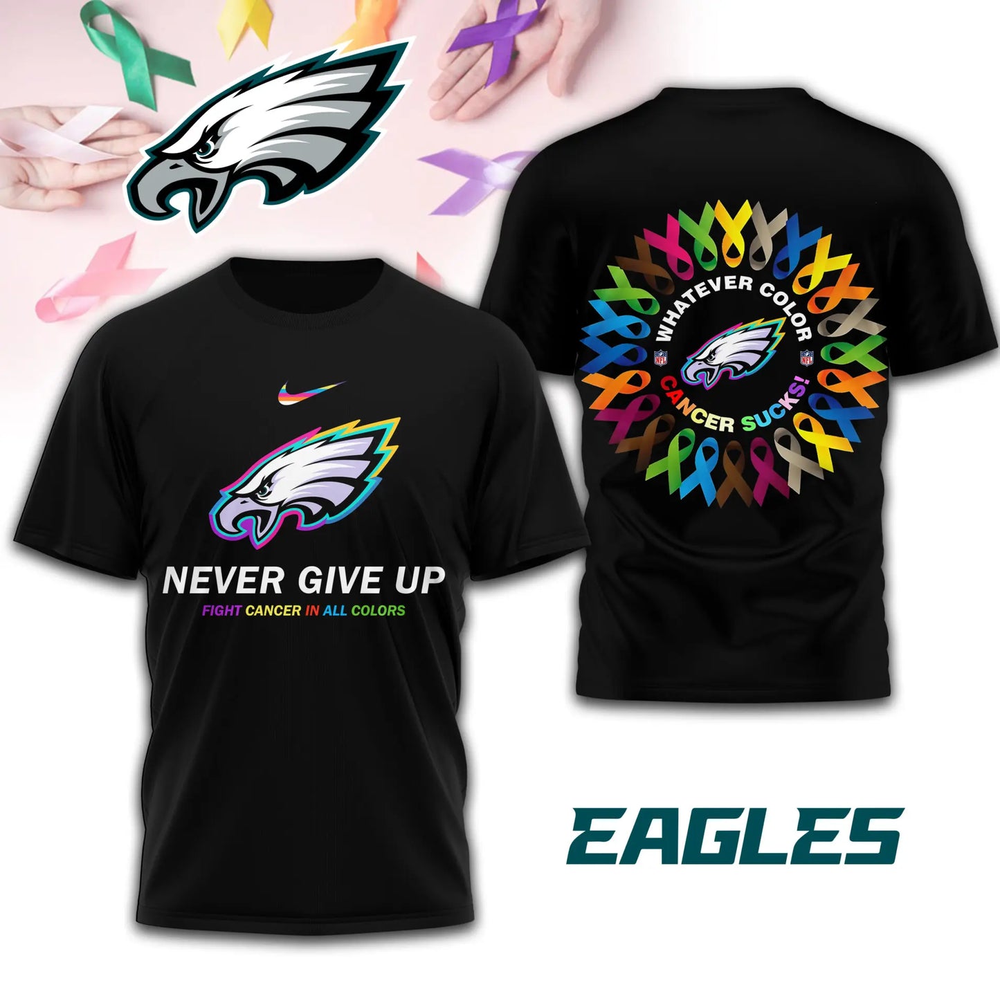 Philadelphia Eagles | Premium Fight Cancer In All Colors 3D Shirt TD – HuddleStyle.com - Image 4