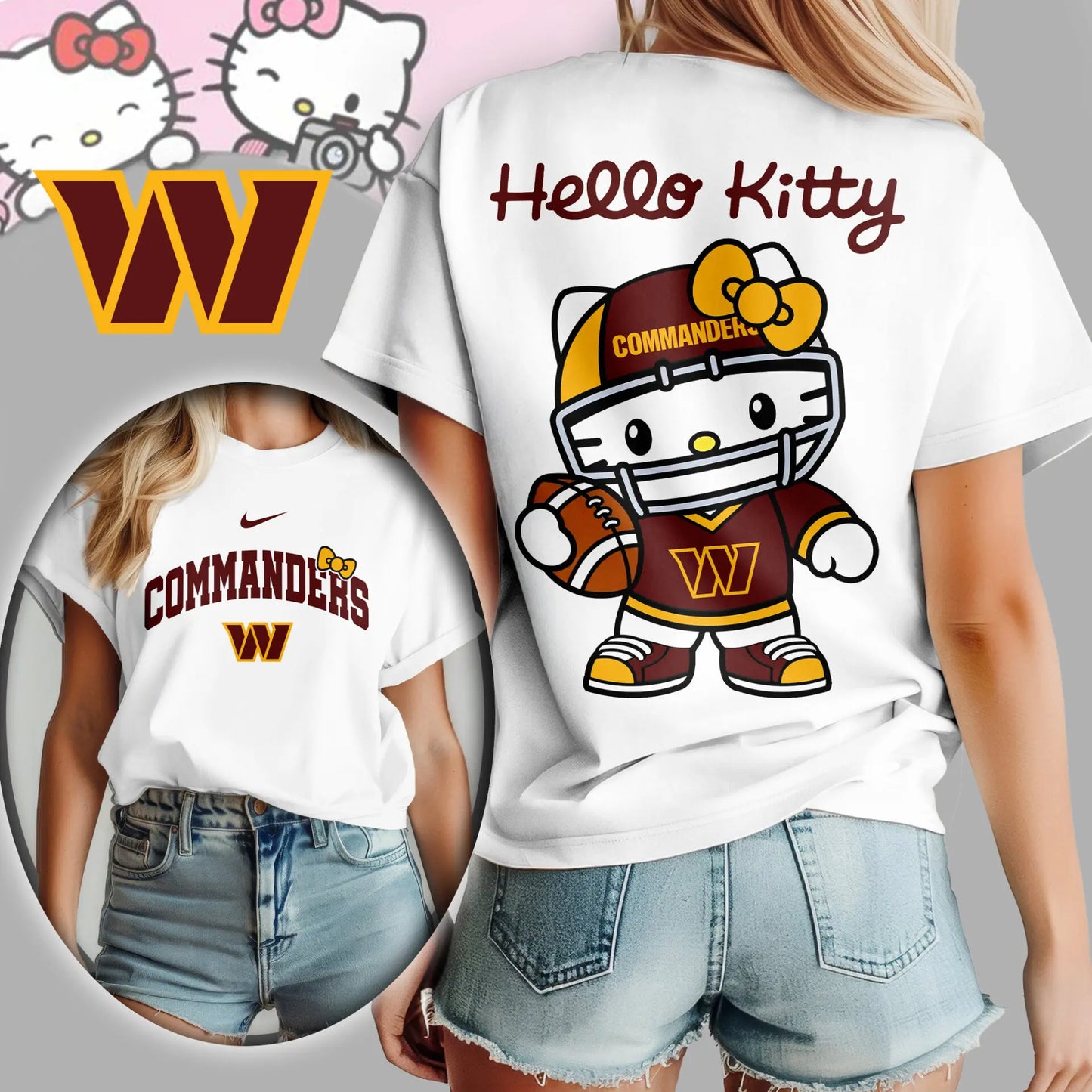 Washington Commanders | Premium NFL Hello Kitty 3D Shirt TD – HuddleStyle.com - Image 4