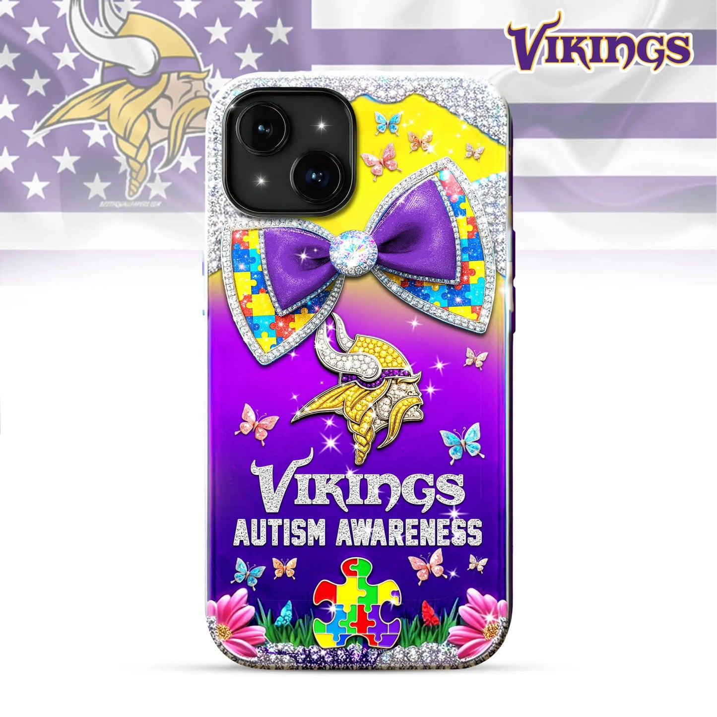Minnesota Vikings | Premium NFL Autism Awareness Phonecase TD – HuddleStyle.com - Image 2