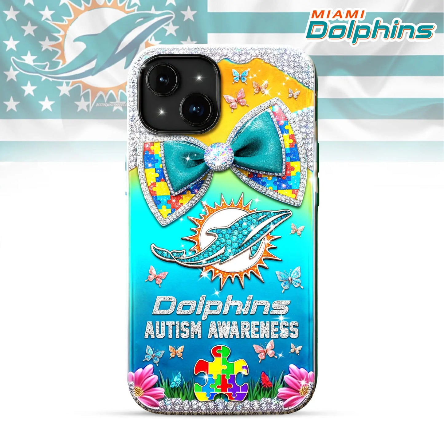 Miami Dolphins | Premium NFL Autism Awareness Phonecase TD – HuddleStyle.com - Image 2