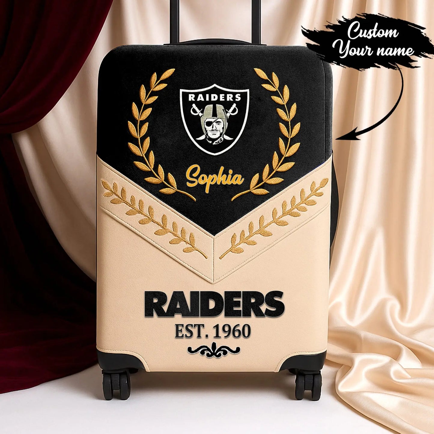 Las Vegas Raiders | Premium Personalized Luggage Cover TD – HuddleStyle.com - Image 2