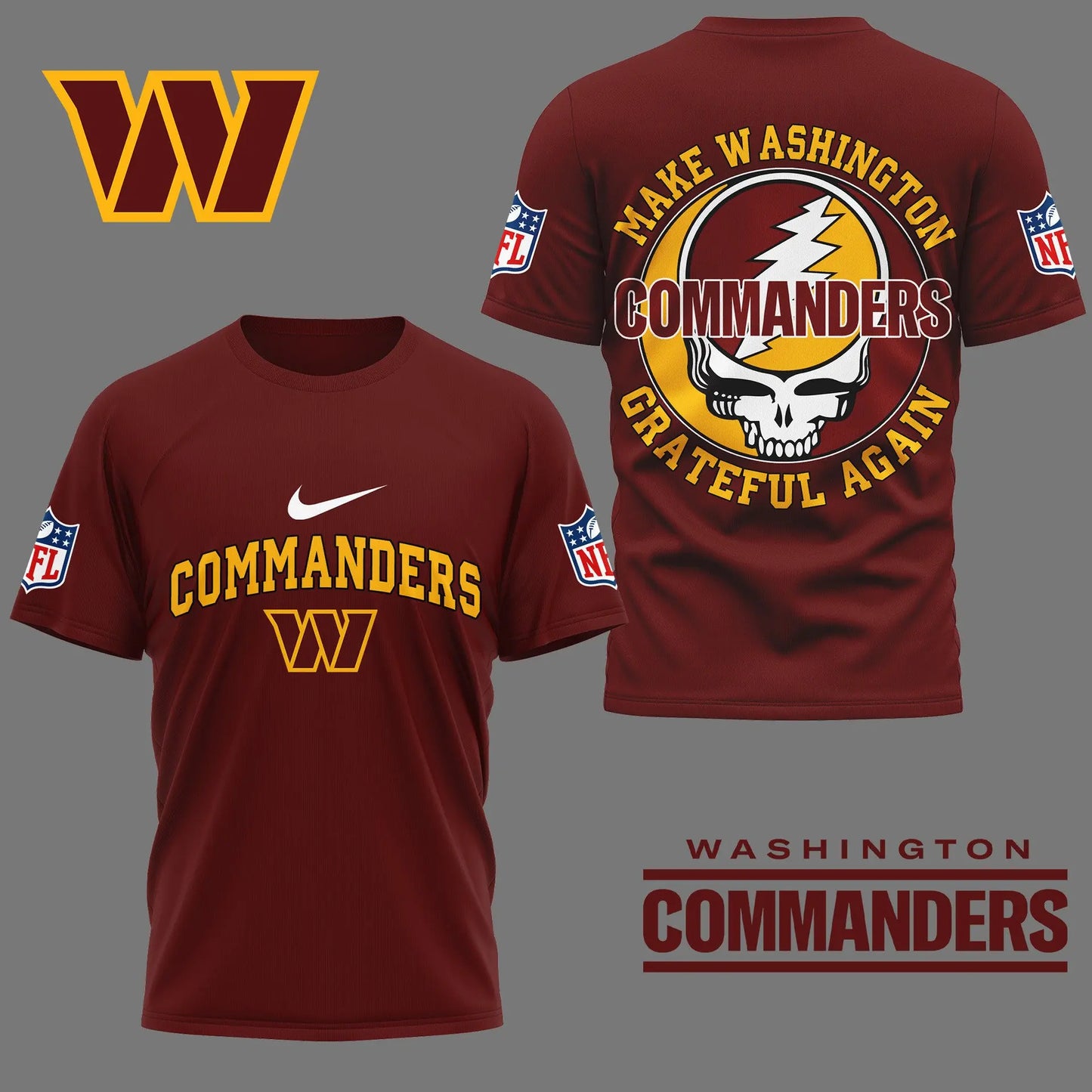 Washington Commanders | Premium Grateful Game Day 3D Shirt NY – HuddleStyle.com - Image 3