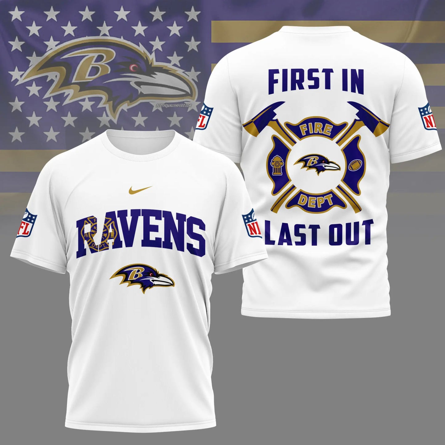 Baltimore Ravens | Premium NFL Fire Dept 3D Shirt TD – HuddleStyle.com - Image 5