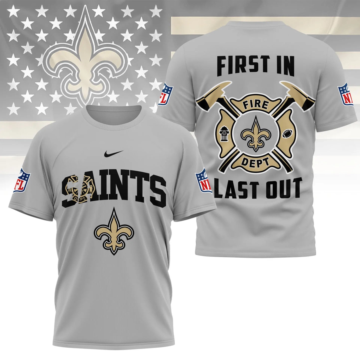 New Orleans Saints | Premium NFL Fire Dept 3D Shirt TD – HuddleStyle.com - Image 4