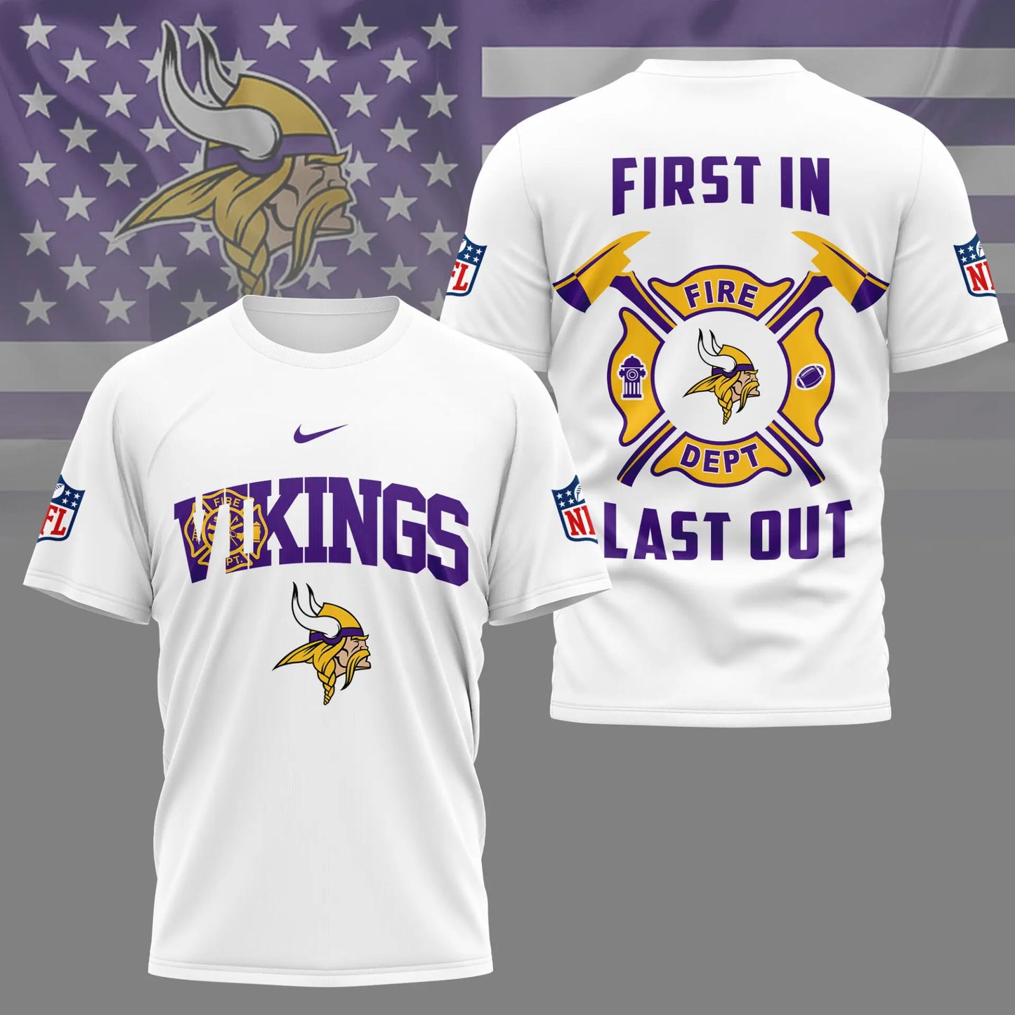 Minnesota Vikings | Premium NFL Fire Dept 3D Shirt TD – HuddleStyle.com - Image 4