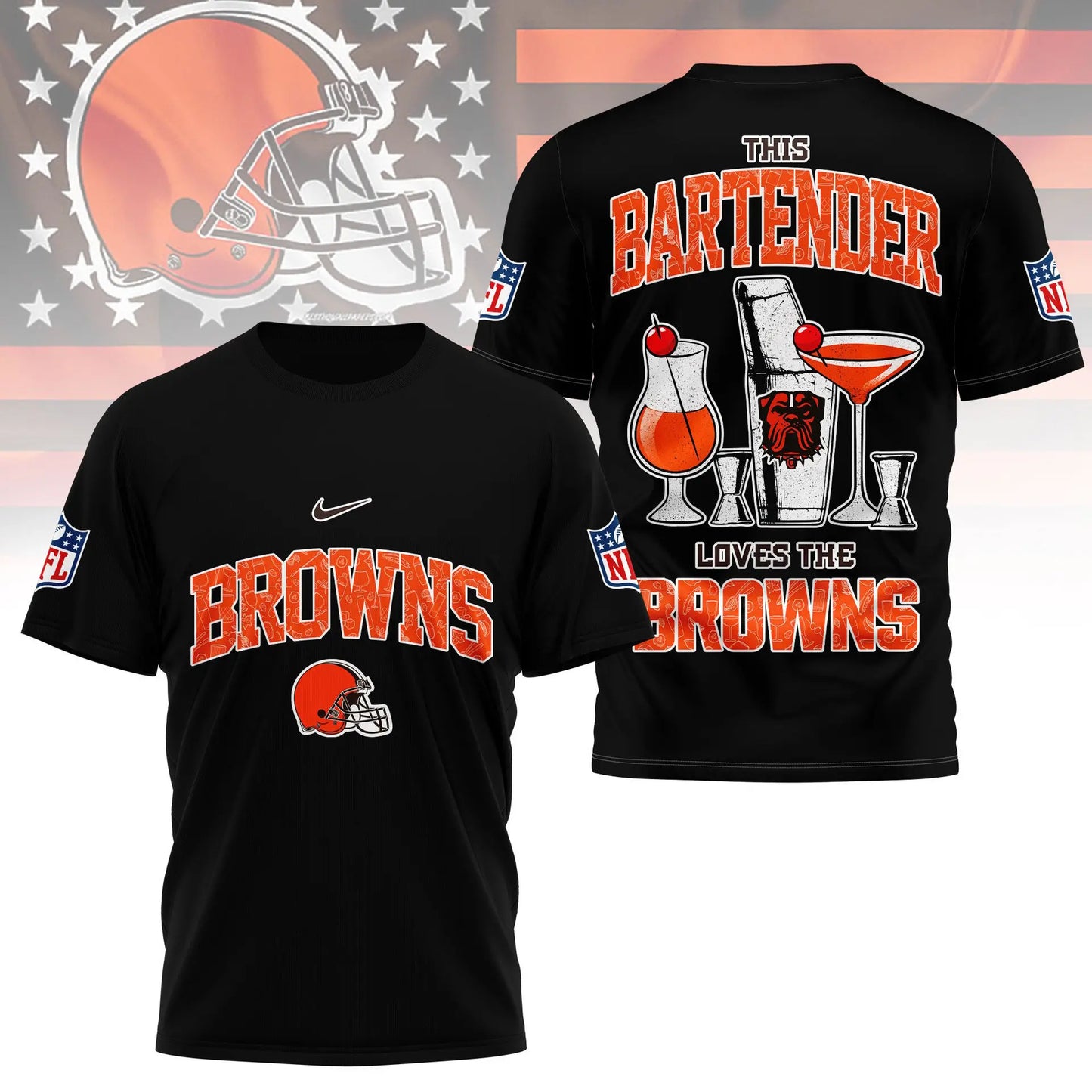 Cleveland Browns | Premium NFL Bartender Fan 3D Shirt NY – HuddleStyle.com - Image 3