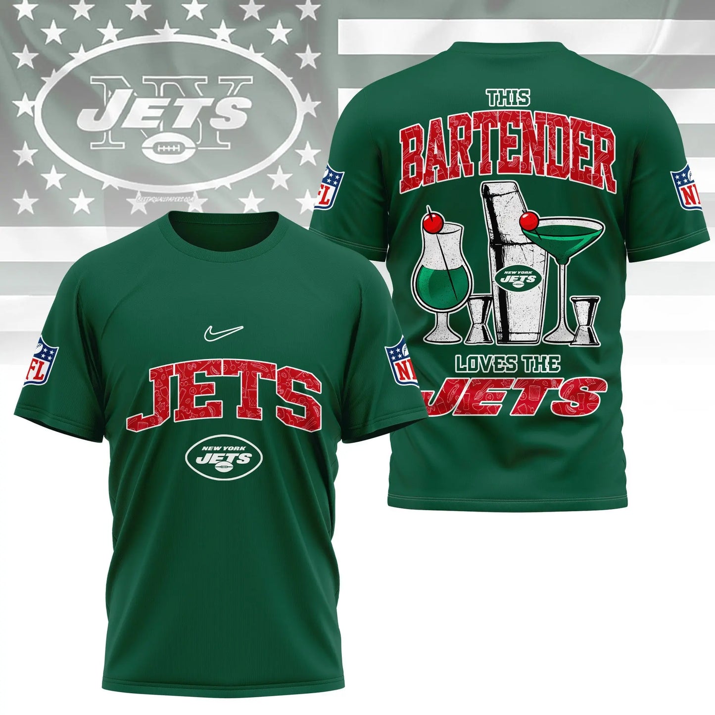 New York Jets | Premium NFL Bartender Fan 3D Shirt NY – HuddleStyle.com - Image 3