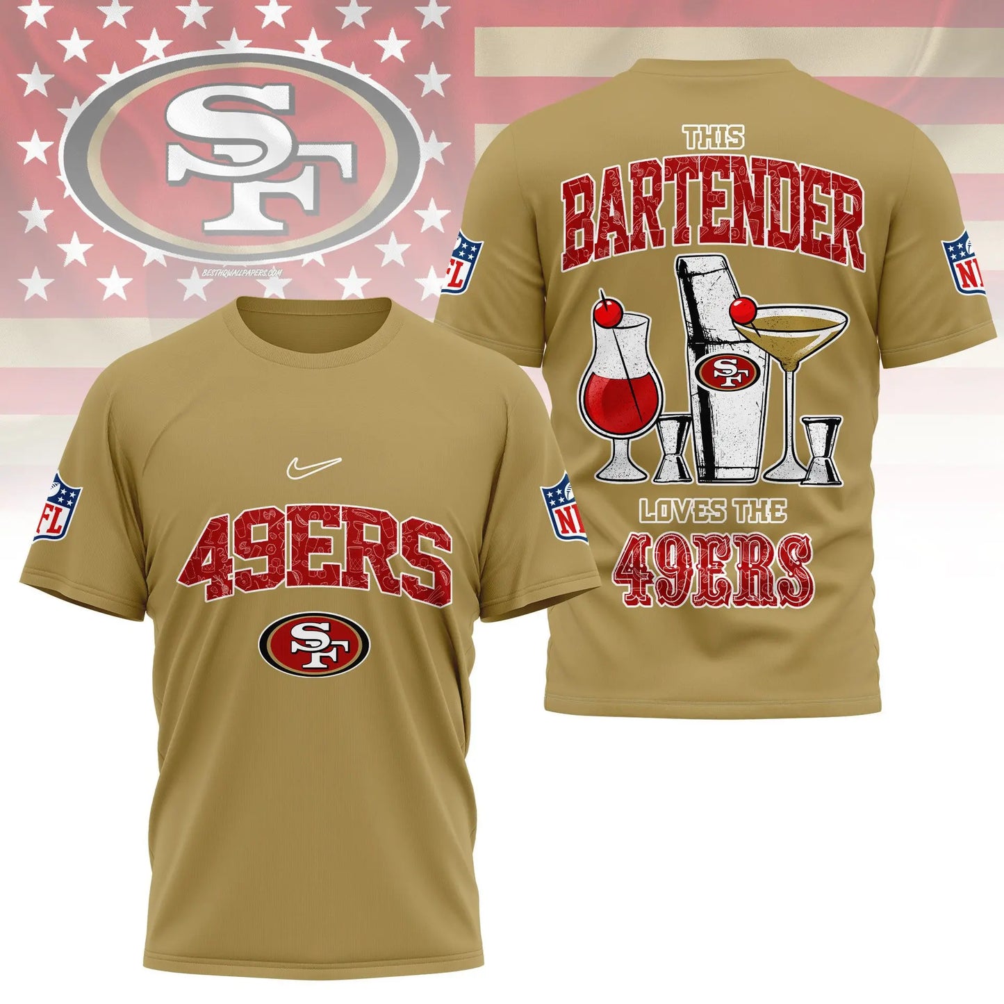 San Francisco 49ers | Premium NFL Bartender Fan 3D Shirt NY – HuddleStyle.com - Image 5