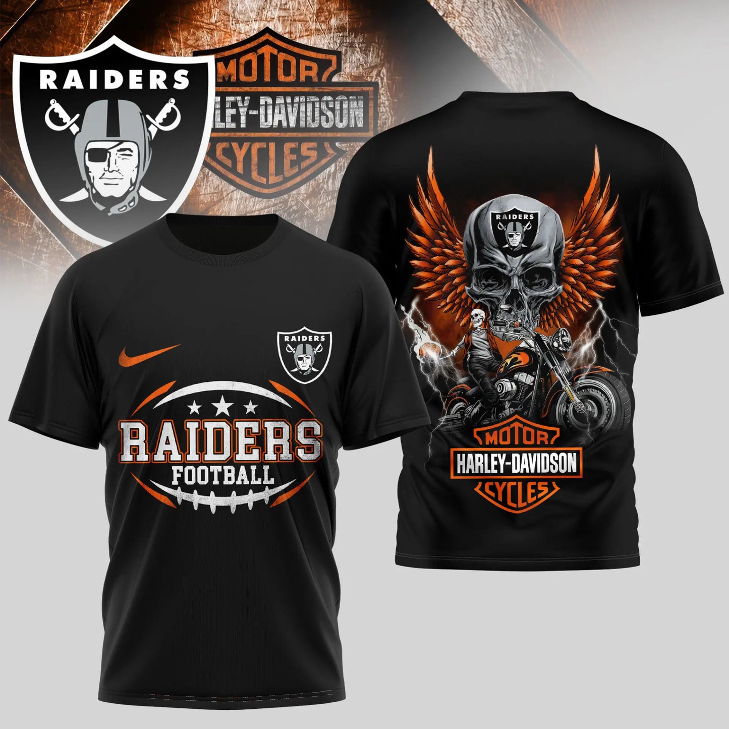 Las Vegas Raiders | Premium NFL Harley Davidson 3D Shirt TD – HuddleStyle.com - Image 4