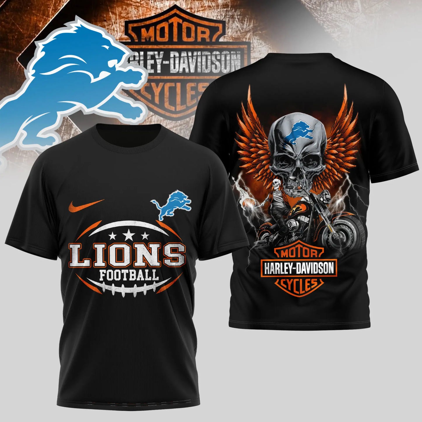 Detroit Lions | Premium NFL Harley Davidson 3D Shirt TD – HuddleStyle.com - Image 4
