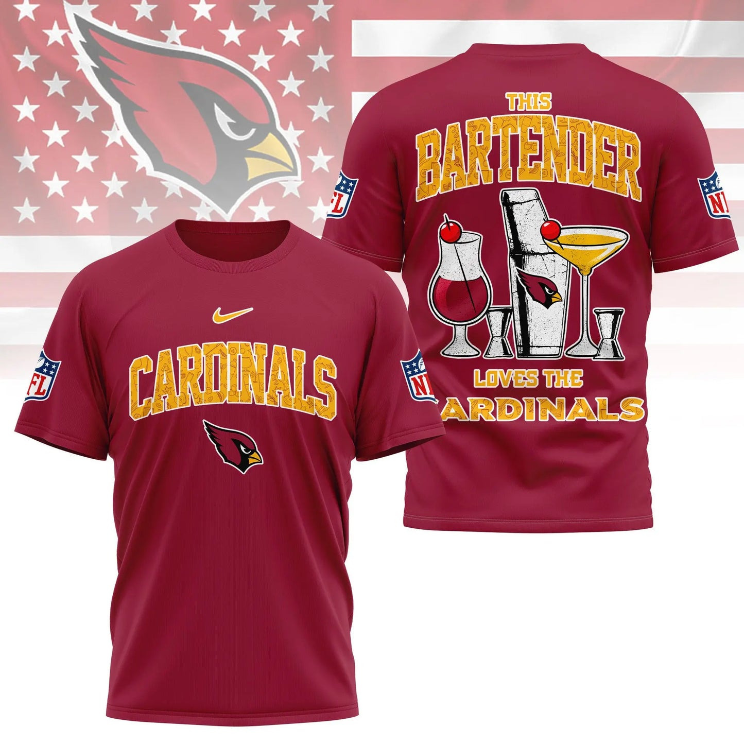 Arizona Cardinals | Premium NFL Bartender Fan 3D Shirt NY – HuddleStyle.com - Image 3