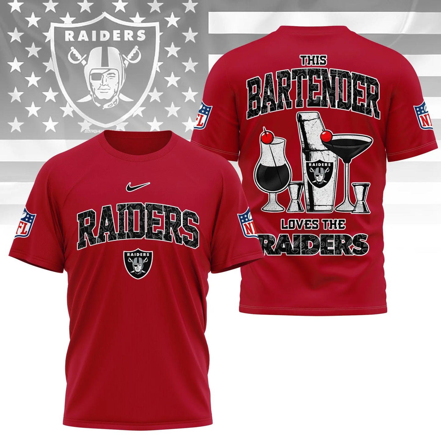 Las Vegas Raiders | Premium NFL Bartender Fan 3D Shirt NY – HuddleStyle.com - Main