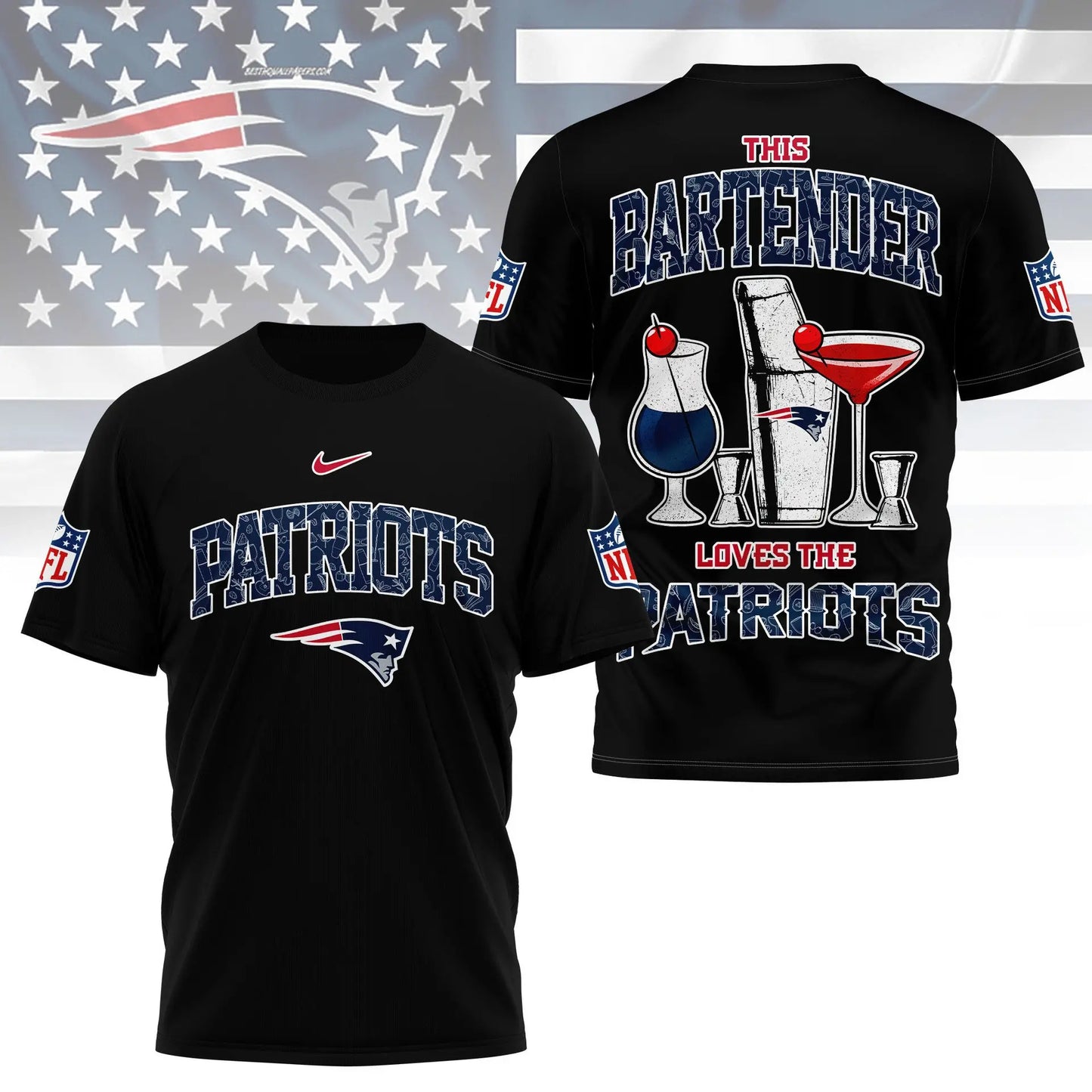 New England Patriots | Premium NFL Bartender Fan 3D Shirt NY – HuddleStyle.com - Image 5