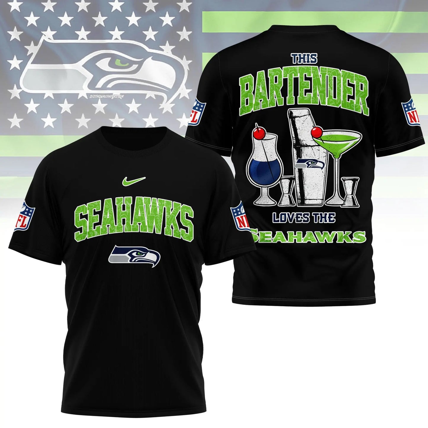 Seattle Seahawks | Premium NFL Bartender Fan 3D Shirt NY – HuddleStyle.com - Image 5