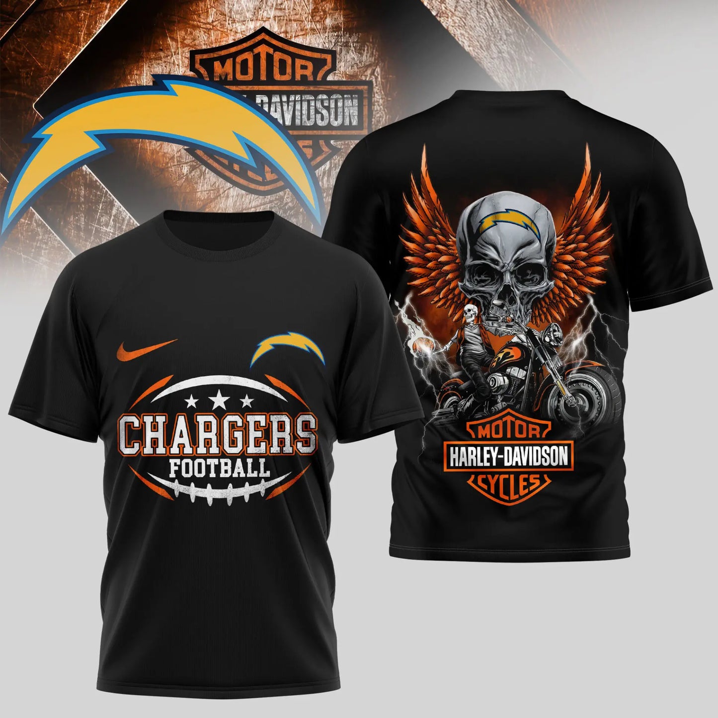 Los Angeles Chargers | Premium NFL Harley Davidson 3D Shirt TD – HuddleStyle.com - Image 4
