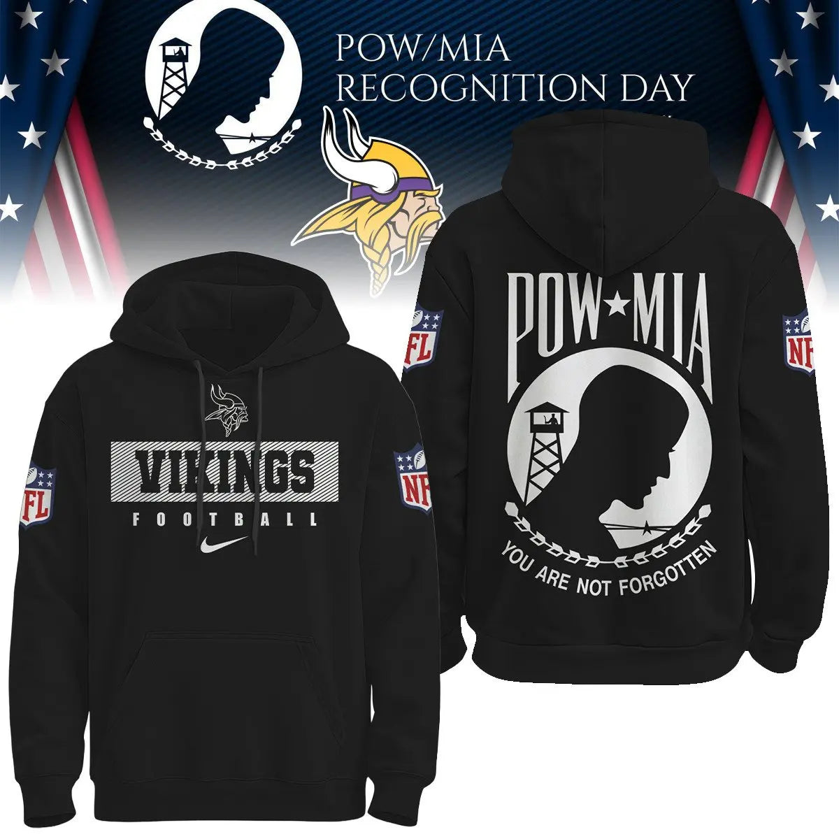 Minnesota Vikings | Premium NFL Pow Mia Hoodie TD – HuddleStyle.com - Image 3