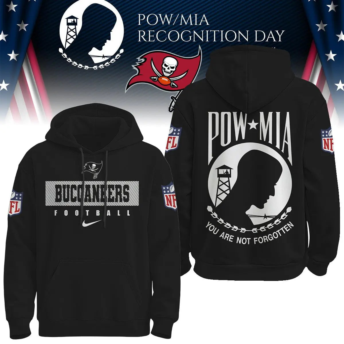Tampa Bay Buccaneers | Premium NFL Pow Mia Hoodie TD – HuddleStyle.com - Image 3