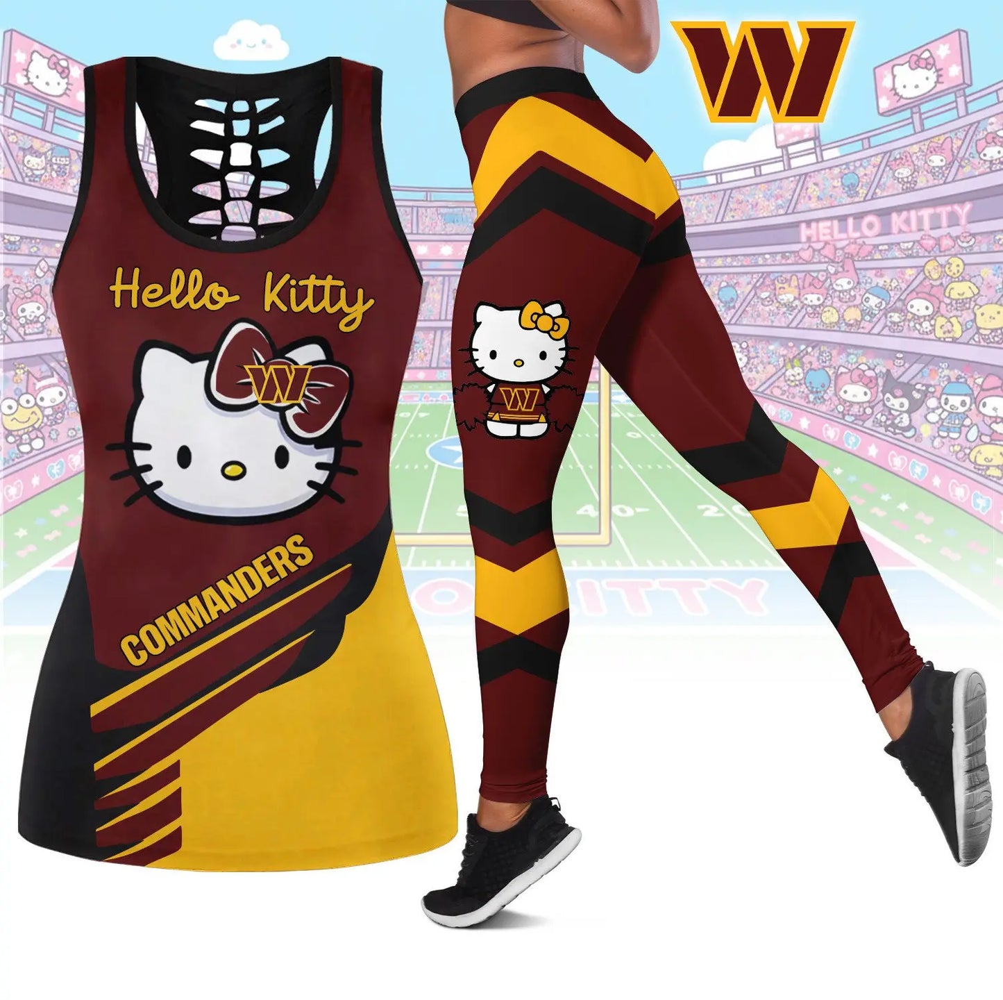 Washington Commanders | Premium NFL Hello Kitty Combo Leggings And Tanktop TD – HuddleStyle.com - Image 3