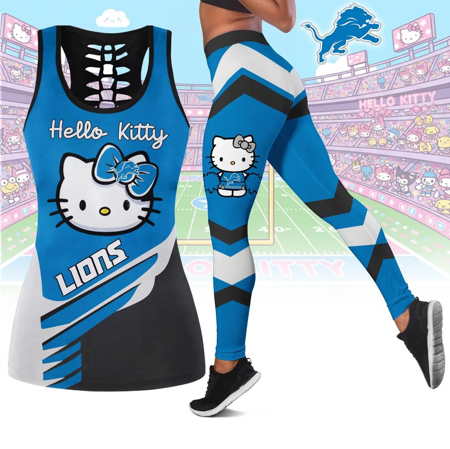 Detroit Lions | Premium NFL Hello Kitty Combo Leggings And Tanktop TD – HuddleStyle.com - Image 3