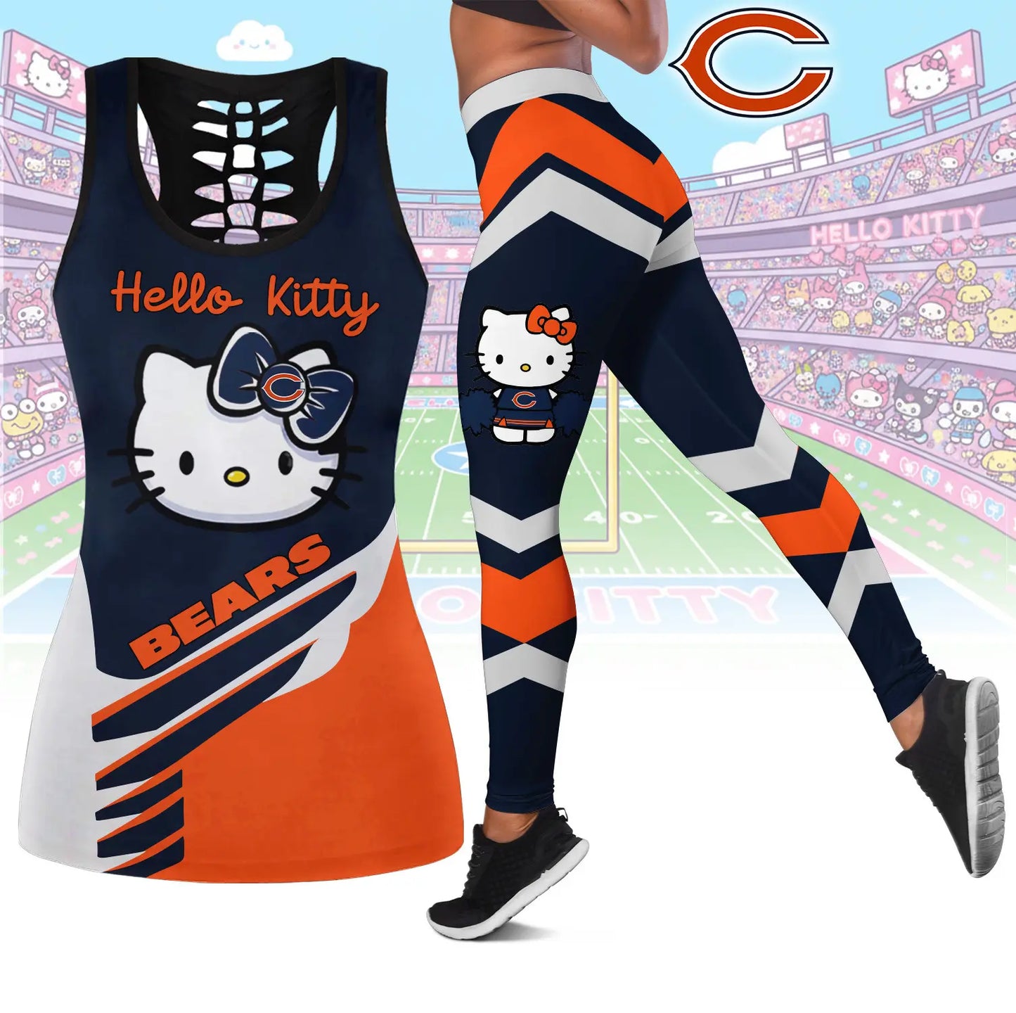 Chicago Bears | Premium NFL Hello Kitty Combo Leggings And Tanktop TD – HuddleStyle.com - Image 4