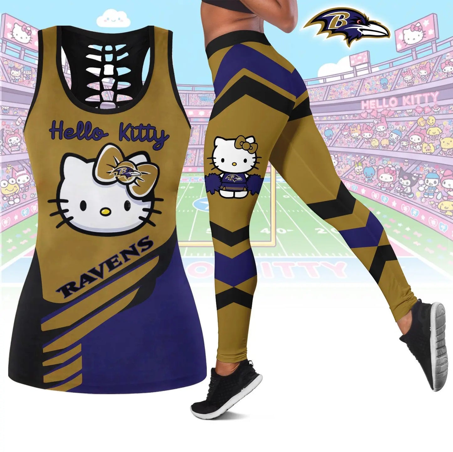 Baltimore Ravens | Premium NFL Hello Kitty Combo Leggings And Tanktop TD – HuddleStyle.com - Image 4