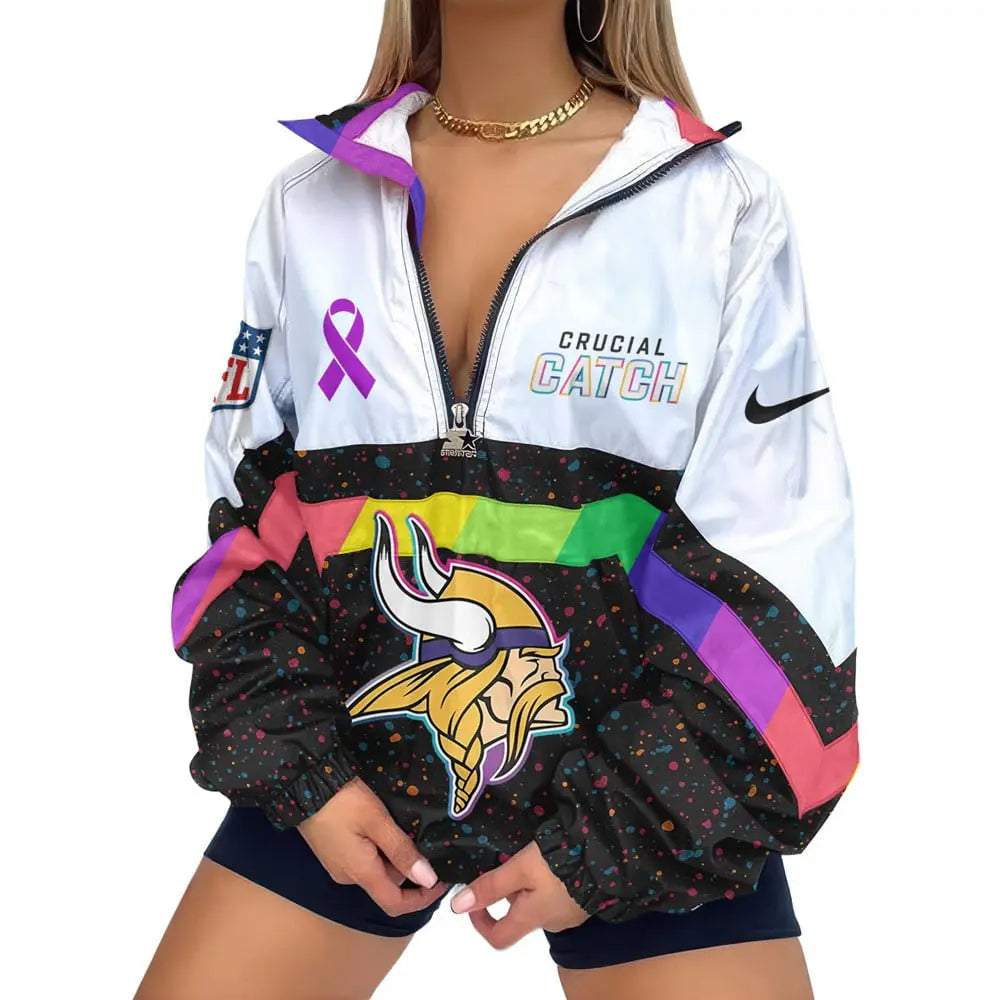 Minnesota Vikings | Premium Crucial Catch V-Neck Zipper Sweatshirt Jackets – HuddleStyle.com - Image 2