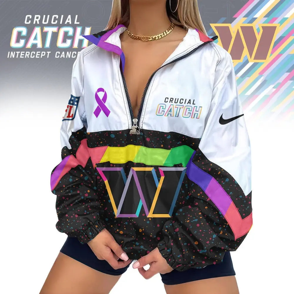 Washington Commanders | Premium Crucial Catch V-Neck Zipper Sweatshirt Jackets – HuddleStyle.com - Image 2