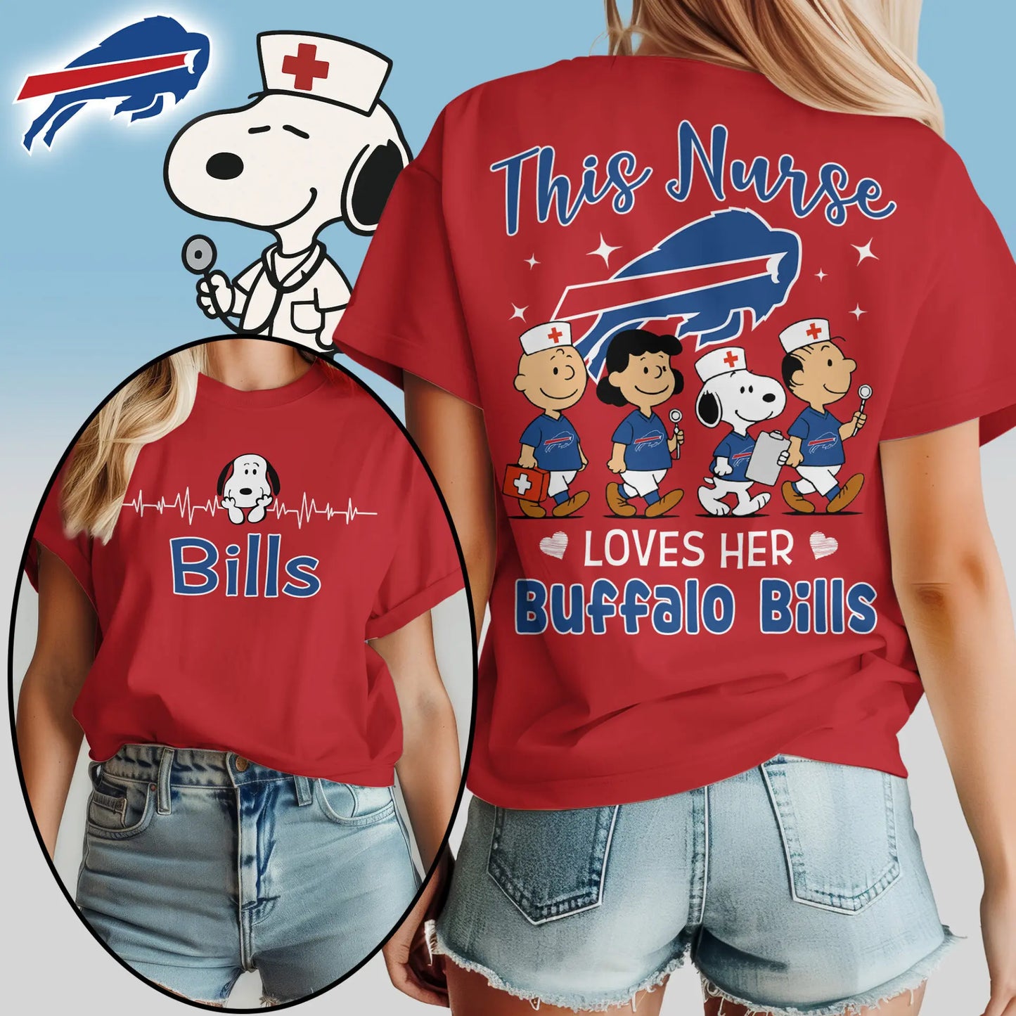 Buffalo Bills | Premium NFL Snoopy Nurse Appreciation Woman Shirt – HuddleStyle.com - Image 4