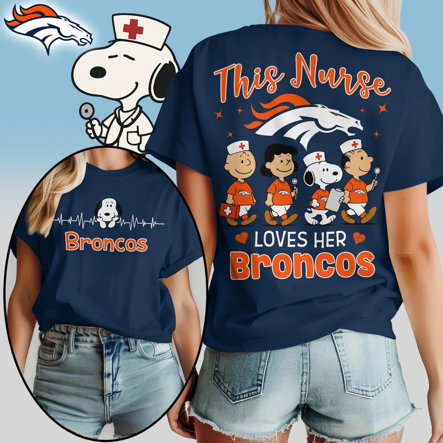 Denver Broncos | Premium NFL Snoopy Nurse Appreciation Woman Shirt – HuddleStyle.com - Image 4