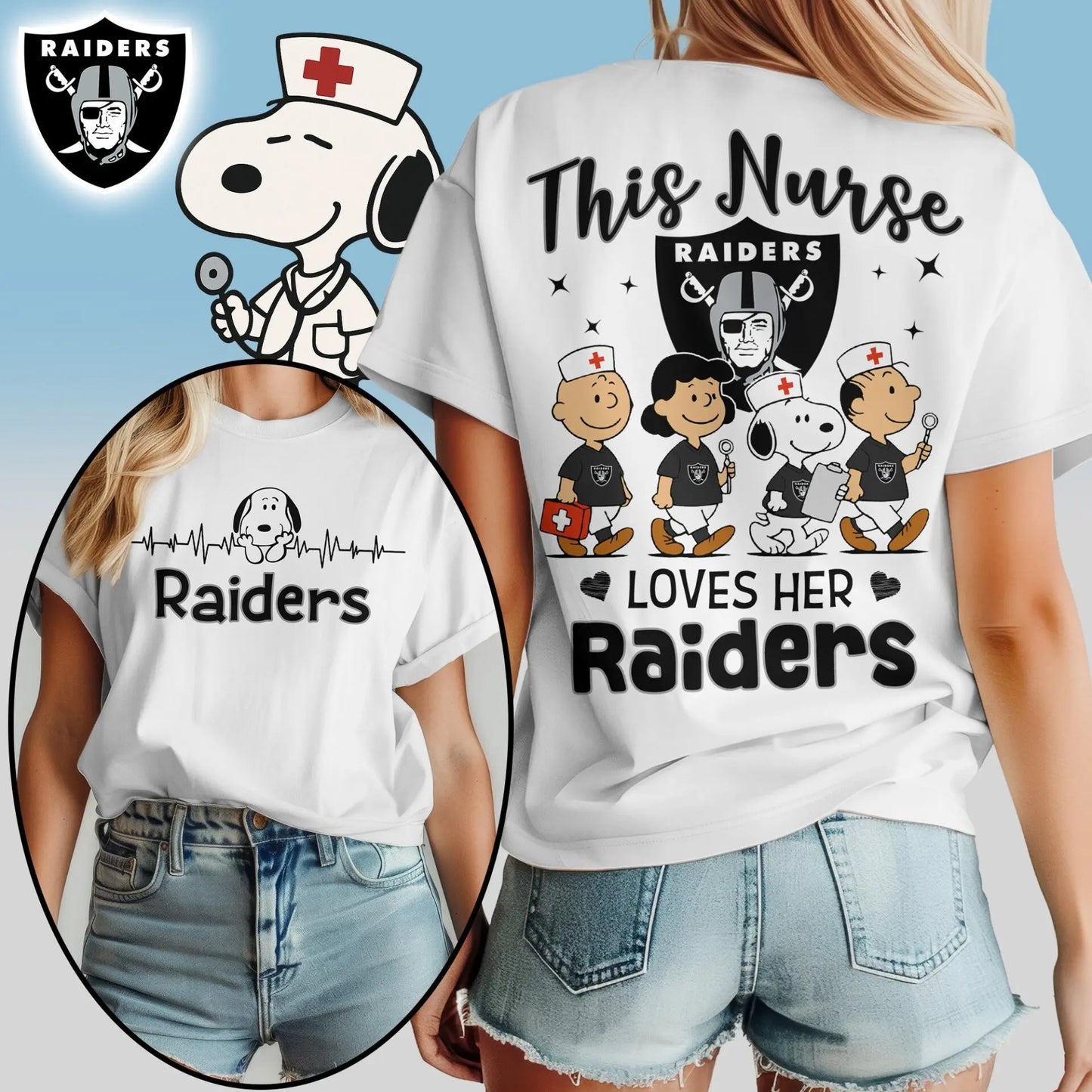 Las Vegas Raiders | Premium NFL Snoopy Nurse Appreciation Woman Shirt – HuddleStyle.com - Image 3