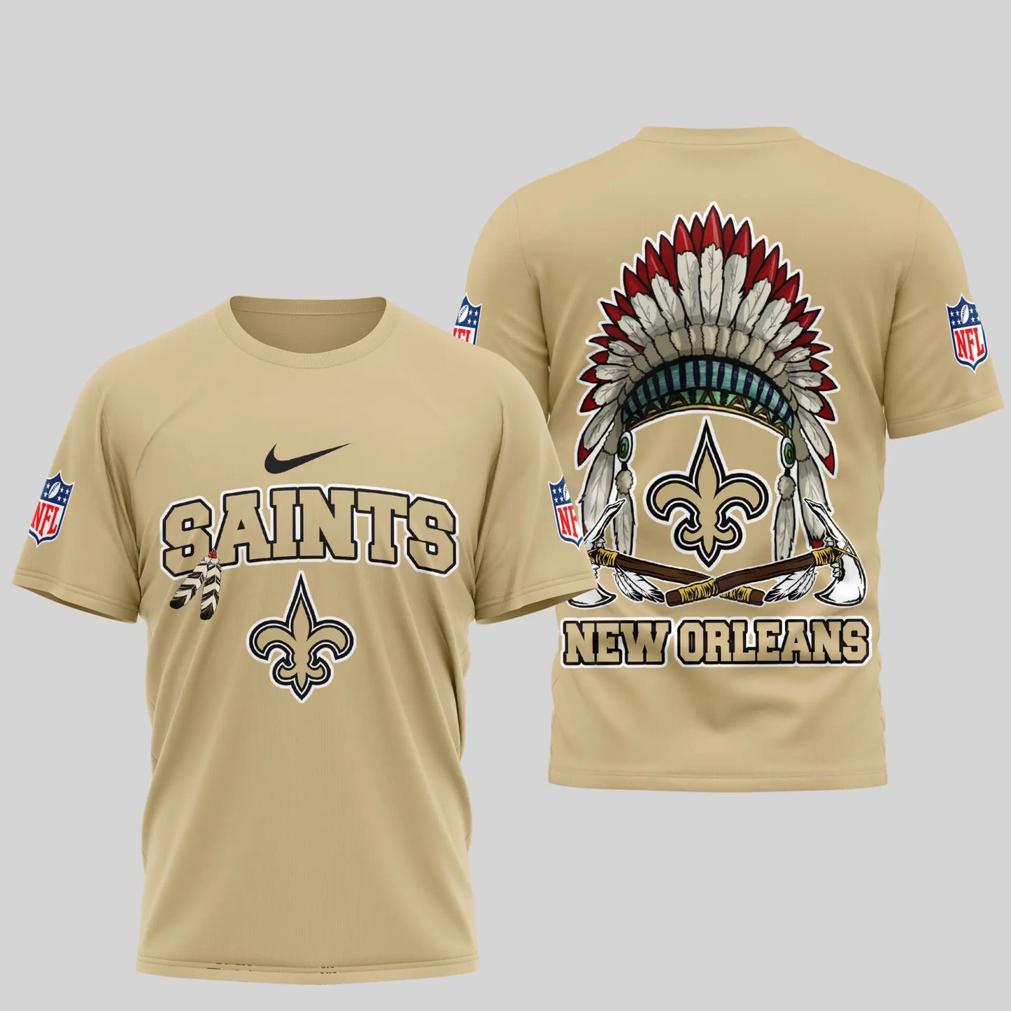 New Orleans Saints | Premium Native American Leather 3D Shirt TD – HuddleStyle.com - Image 3