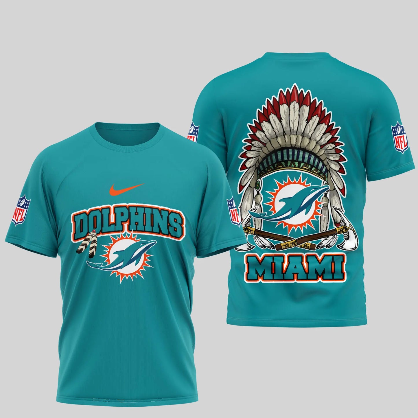 Miami Dolphins | Premium Native American Leather 3D Shirt TD – HuddleStyle.com - Image 2