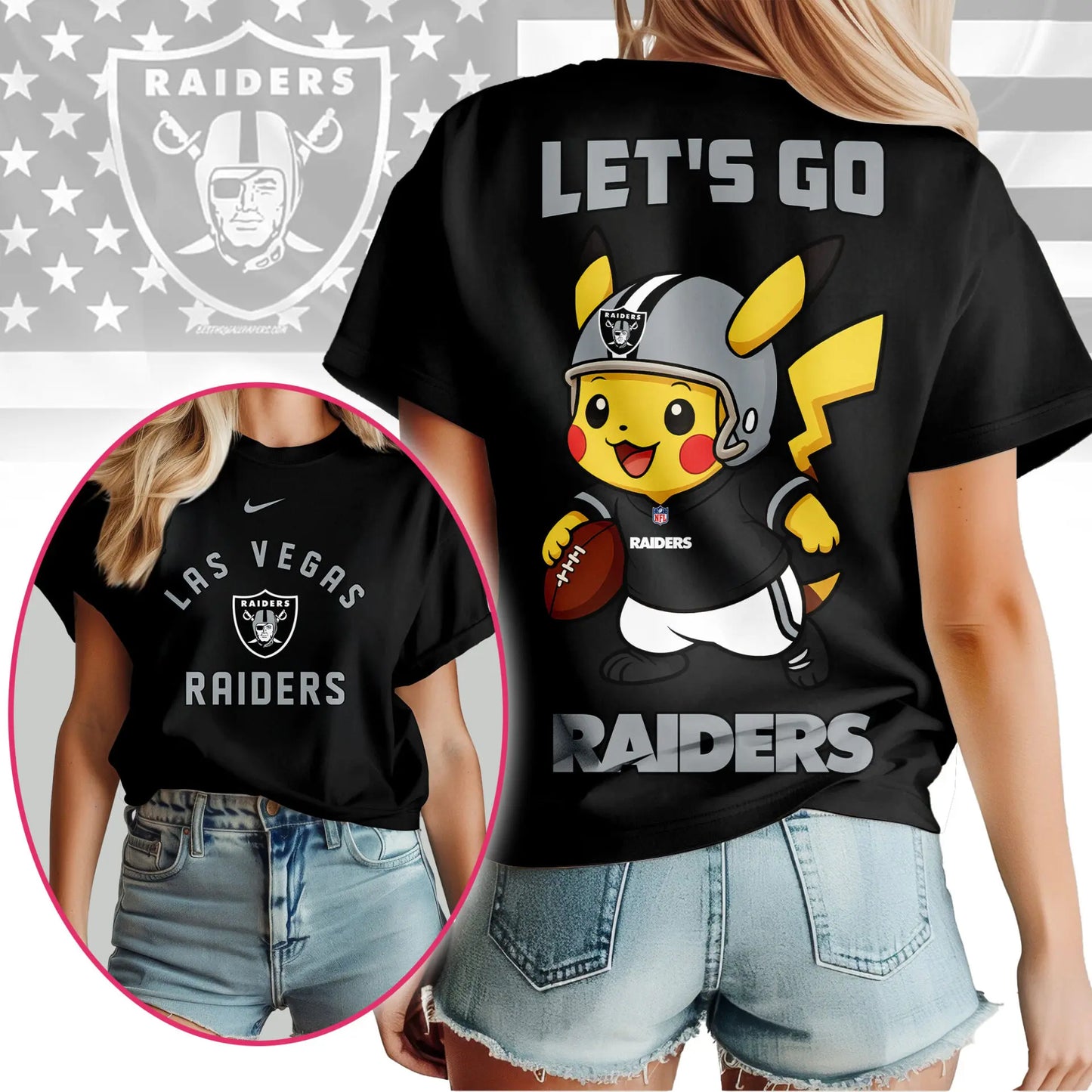 Las Vegas Raiders | Premium NFL Pokemon Fan 3D Shirt NY – HuddleStyle.com - Image 3