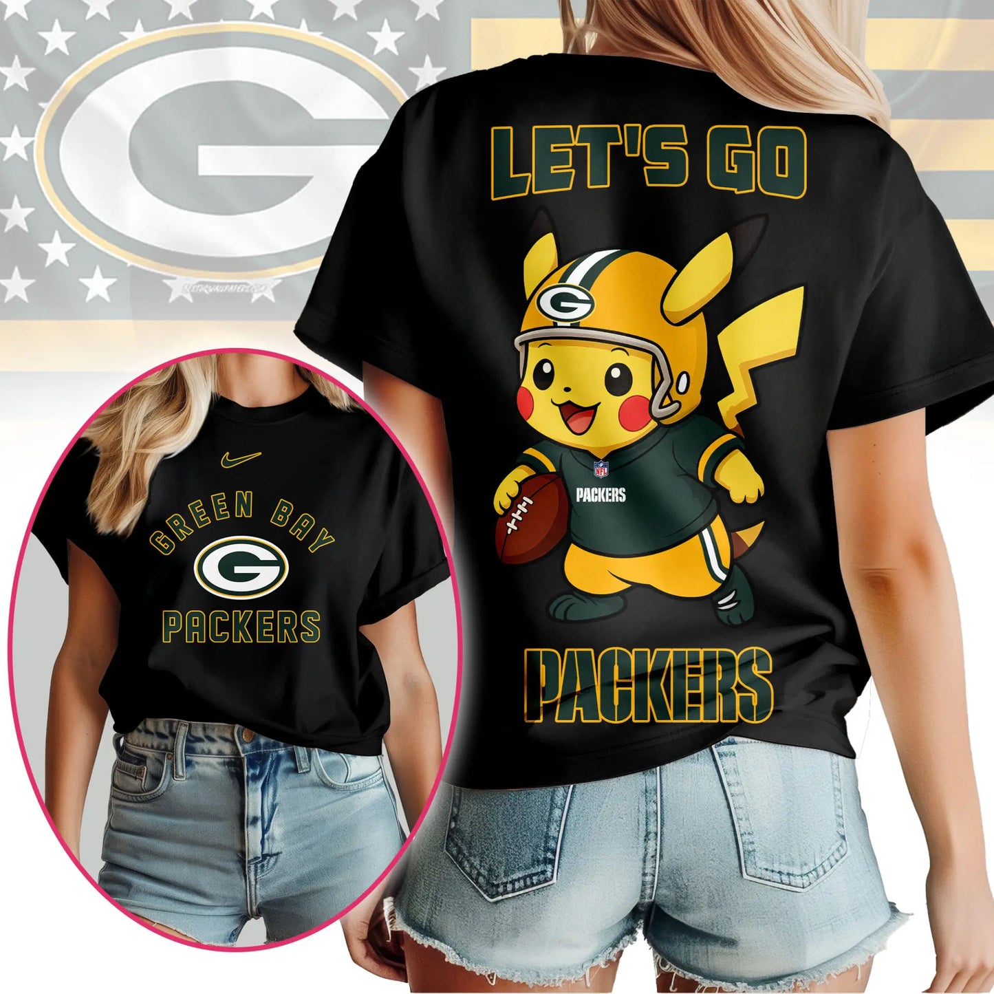 Green Bay Packers | Premium NFL Pokemon Fan 3D Shirt NY – HuddleStyle.com - Image 3