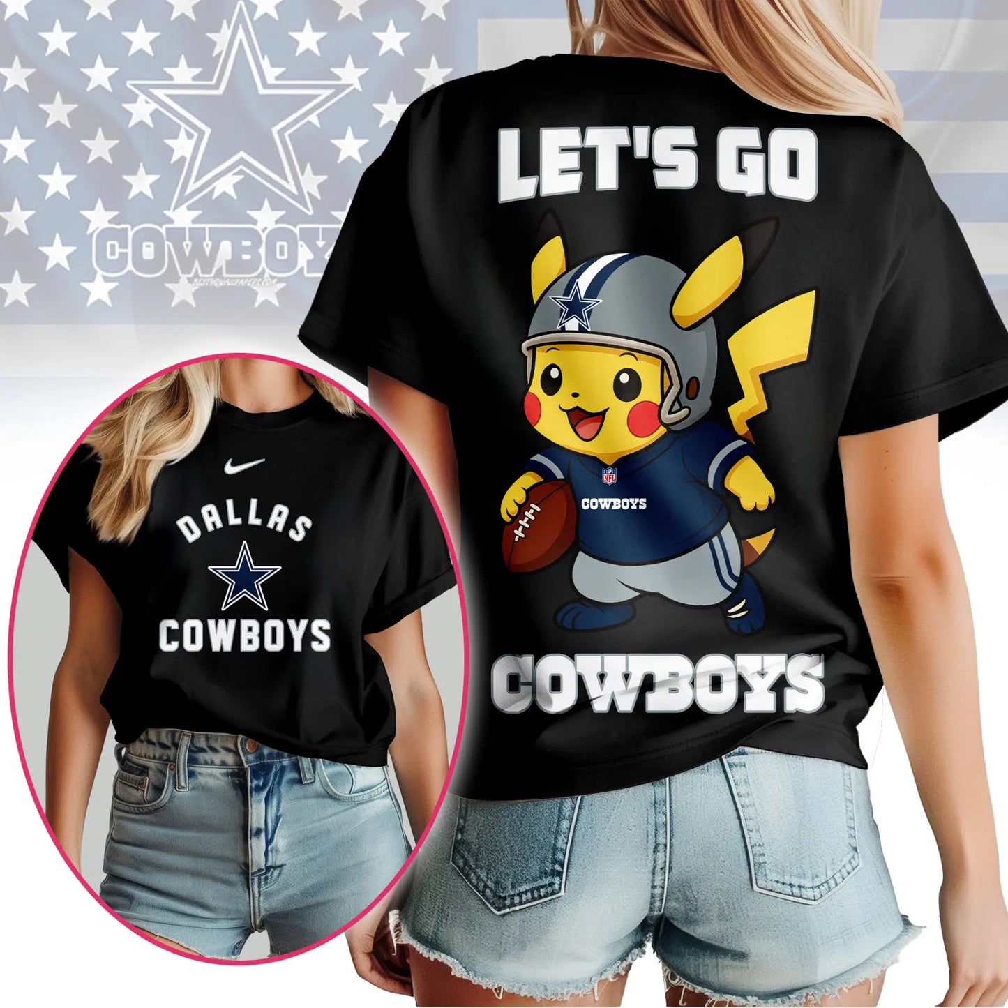 Dallas Cowboys | Premium NFL Pokemon Fan 3D Shirt NY – HuddleStyle.com - Image 3