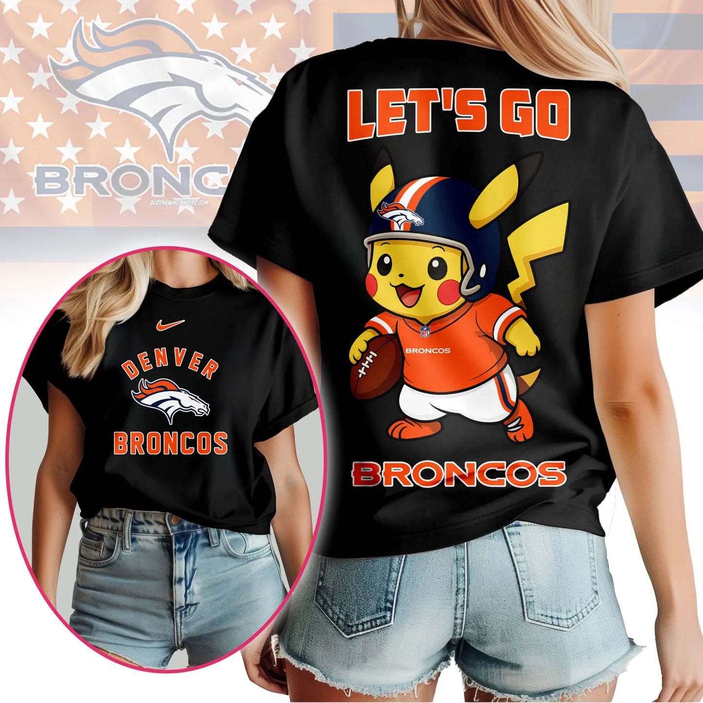 Denver Broncos | Premium NFL Pokemon Fan 3D Shirt NY – HuddleStyle.com - Image 3