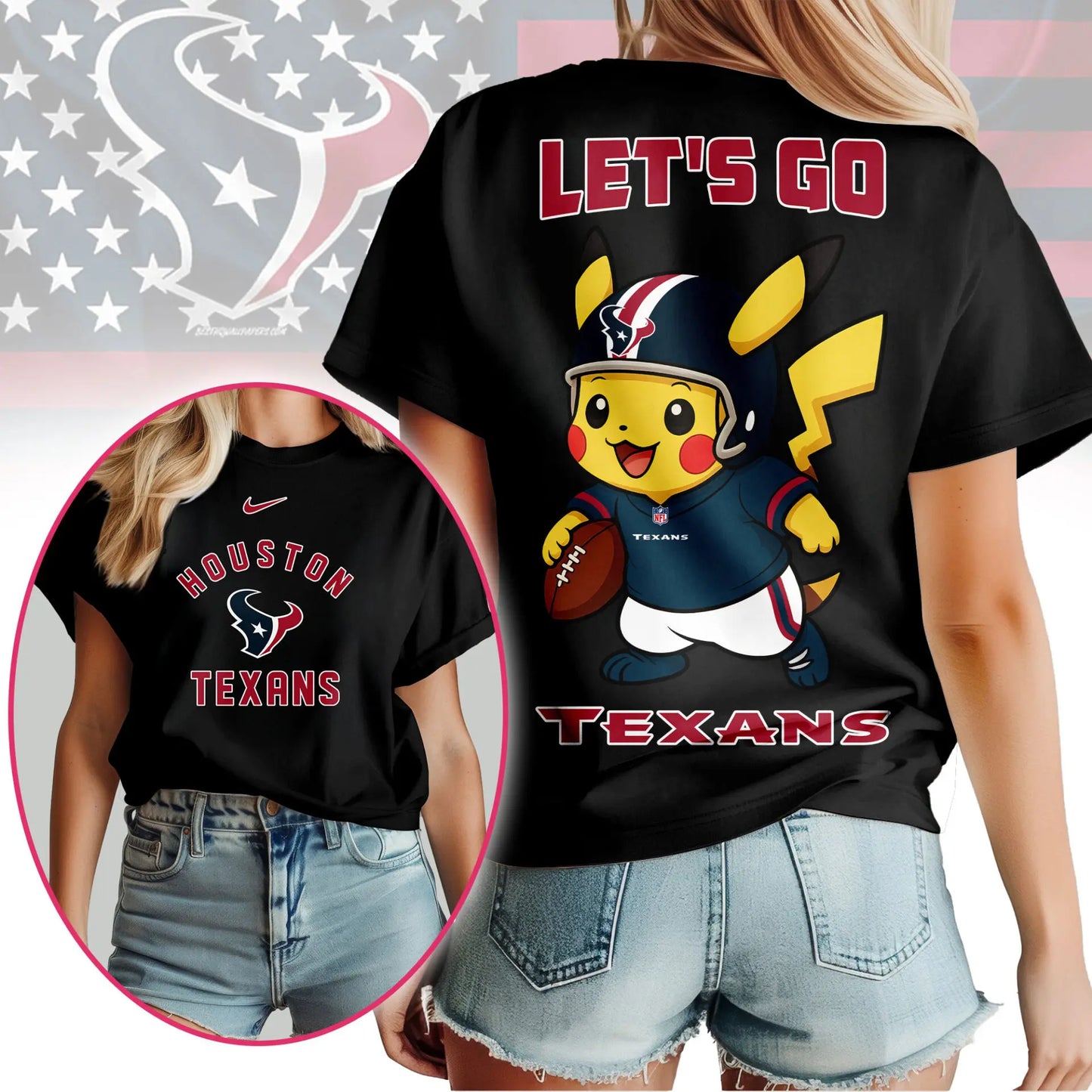 Houston Texans | Premium NFL Pokemon Fan 3D Shirt NY – HuddleStyle.com - Image 3