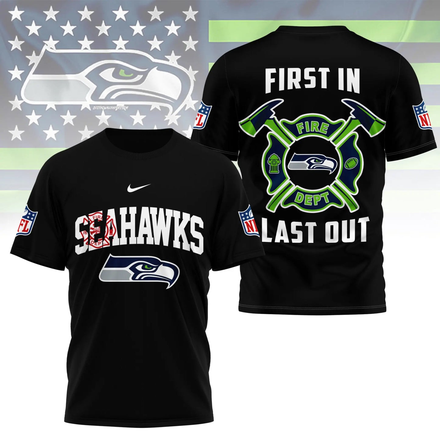 Seattle Seahawks | Premium NFL Fire Dept 3D Shirt TD – HuddleStyle.com - Image 2