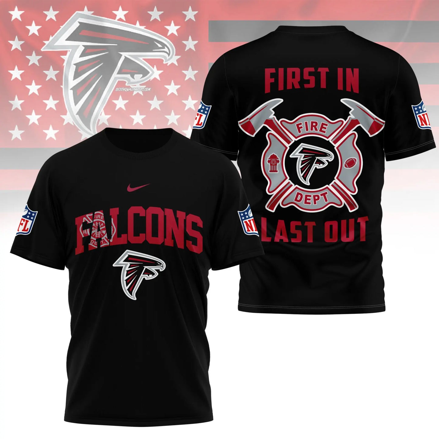 Atlanta Falcons | Premium NFL Fire Dept 3D Shirt TD – HuddleStyle.com - Image 3