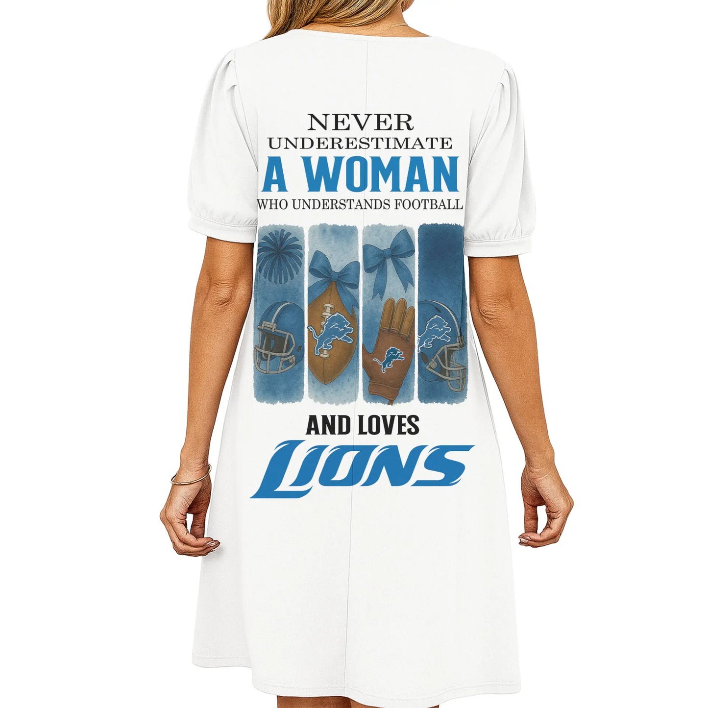 Detroit Lions | Premium NFL V-neck Dress HI – HuddleStyle.com - Image 3